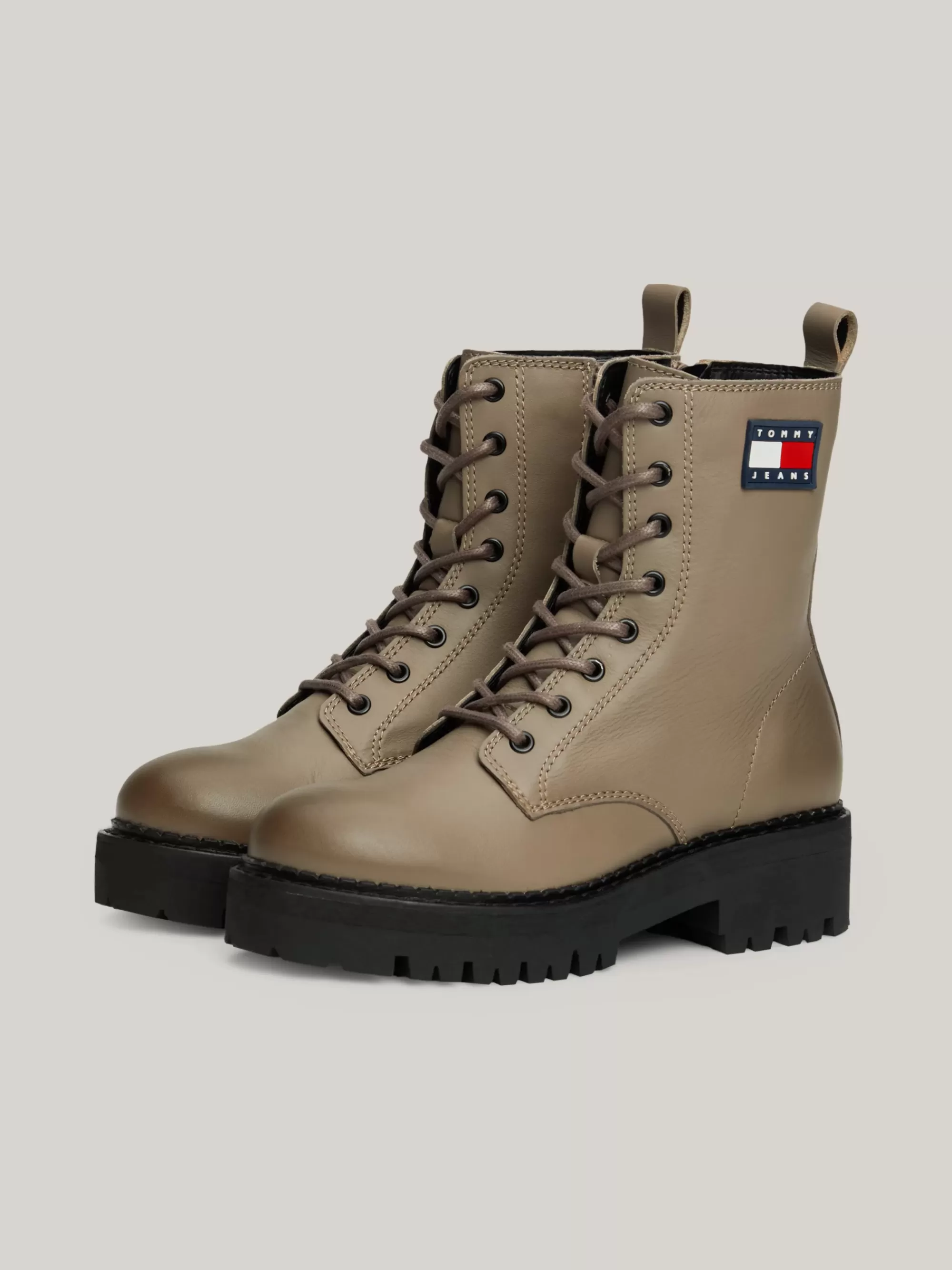 Veterlaarzen | Laarzen & Enkellaarzen*Tommy Hilfiger Leren Veterschoen Met Chunky Profielzool PORCINI TAUPE