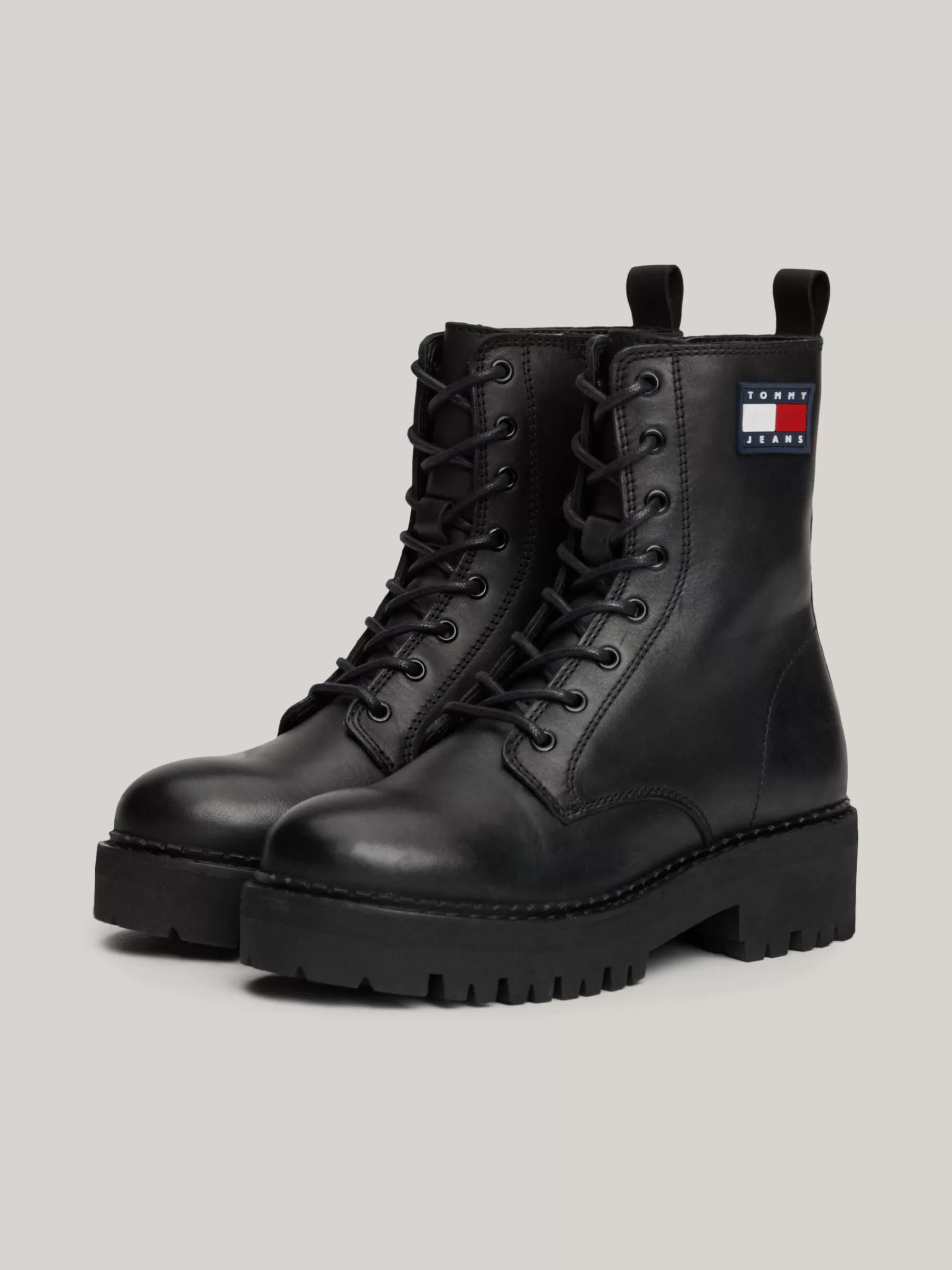 Veterlaarzen | Laarzen & Enkellaarzen*Tommy Hilfiger Leren Veterschoen Met Chunky Profielzool BLACK