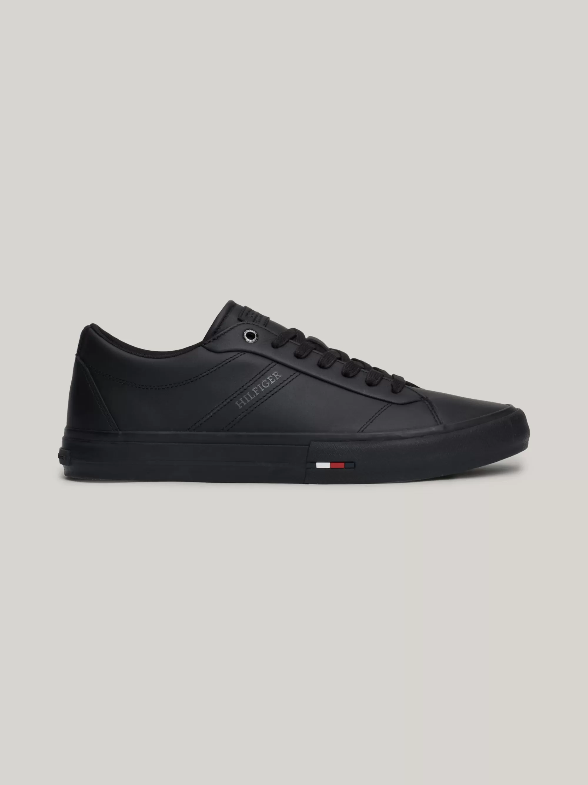 Sneakers*Tommy Hilfiger Leren Vetersneaker Met Logo BLACK