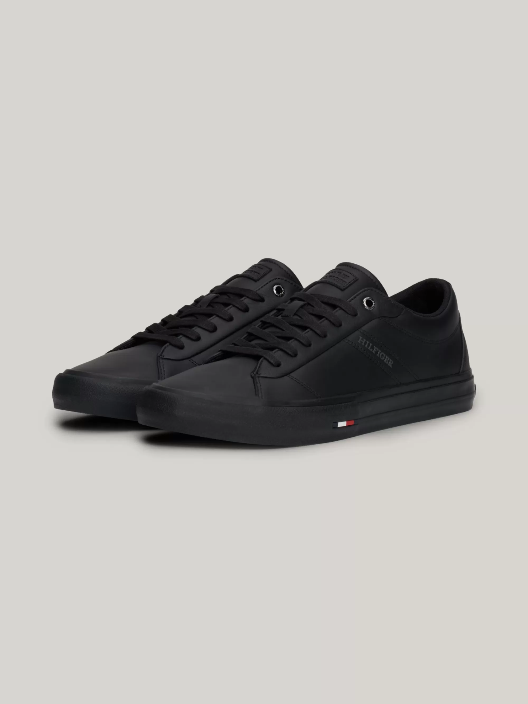 Sneakers*Tommy Hilfiger Leren Vetersneaker Met Logo BLACK