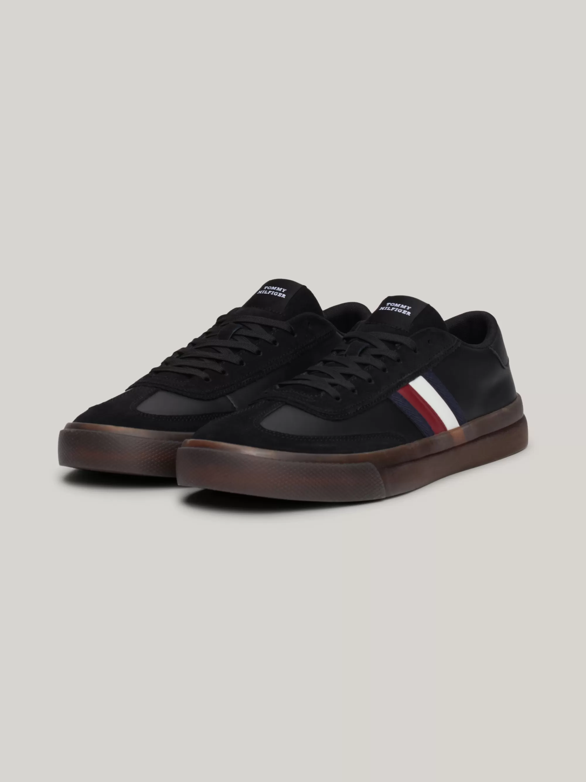 Sneakers*Tommy Hilfiger Leren Vetersneaker Met Signature-tape BLACK