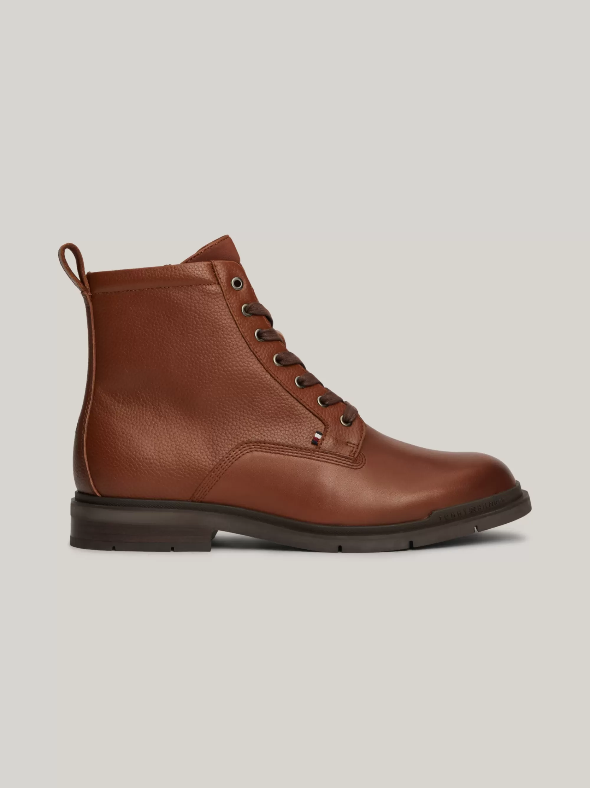 Veterboots | Laarzen*Tommy Hilfiger Leren Warm Gevoerde Veterlaars WINTER COGNAC
