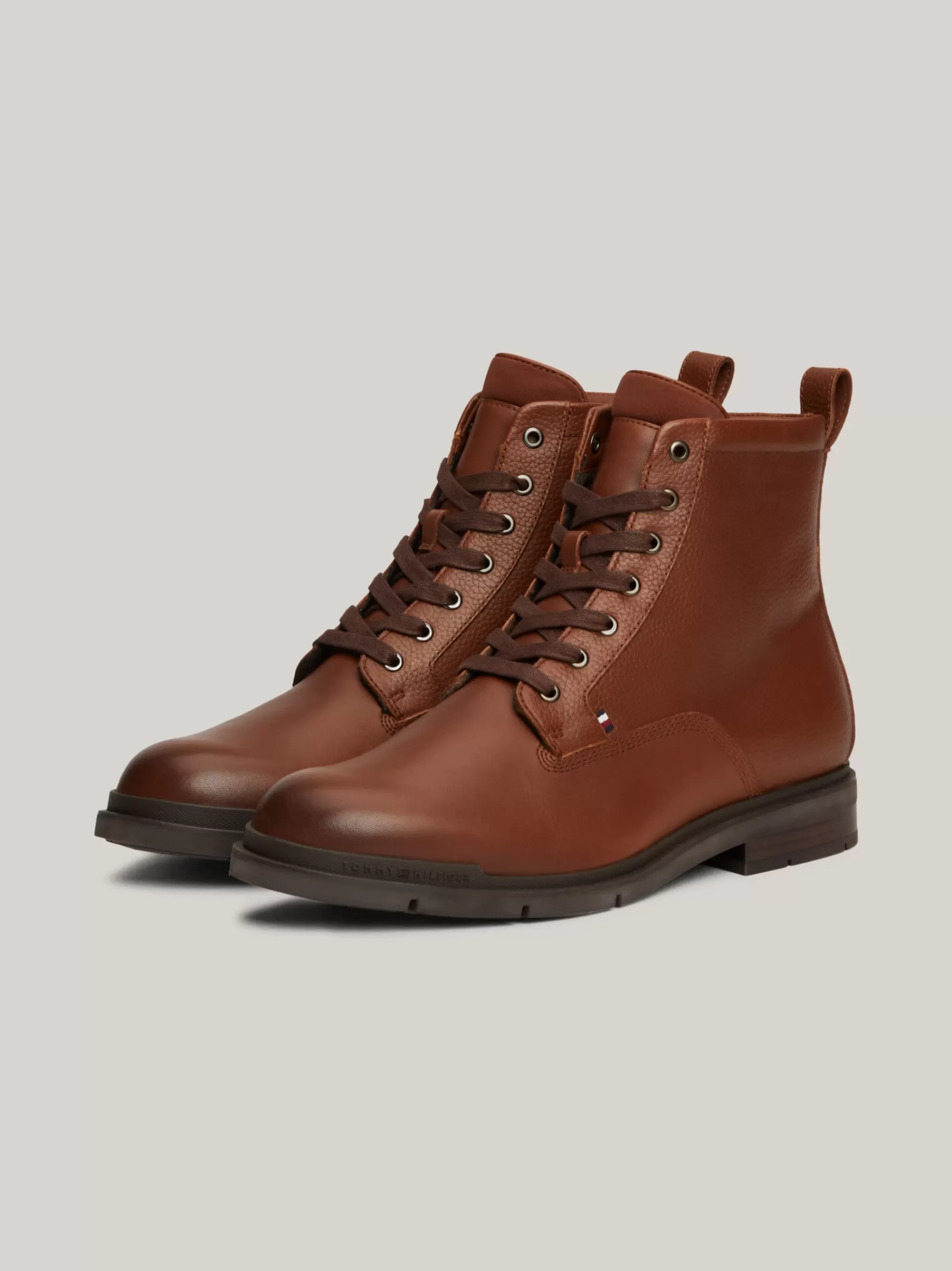 Veterboots | Laarzen*Tommy Hilfiger Leren Warm Gevoerde Veterlaars WINTER COGNAC