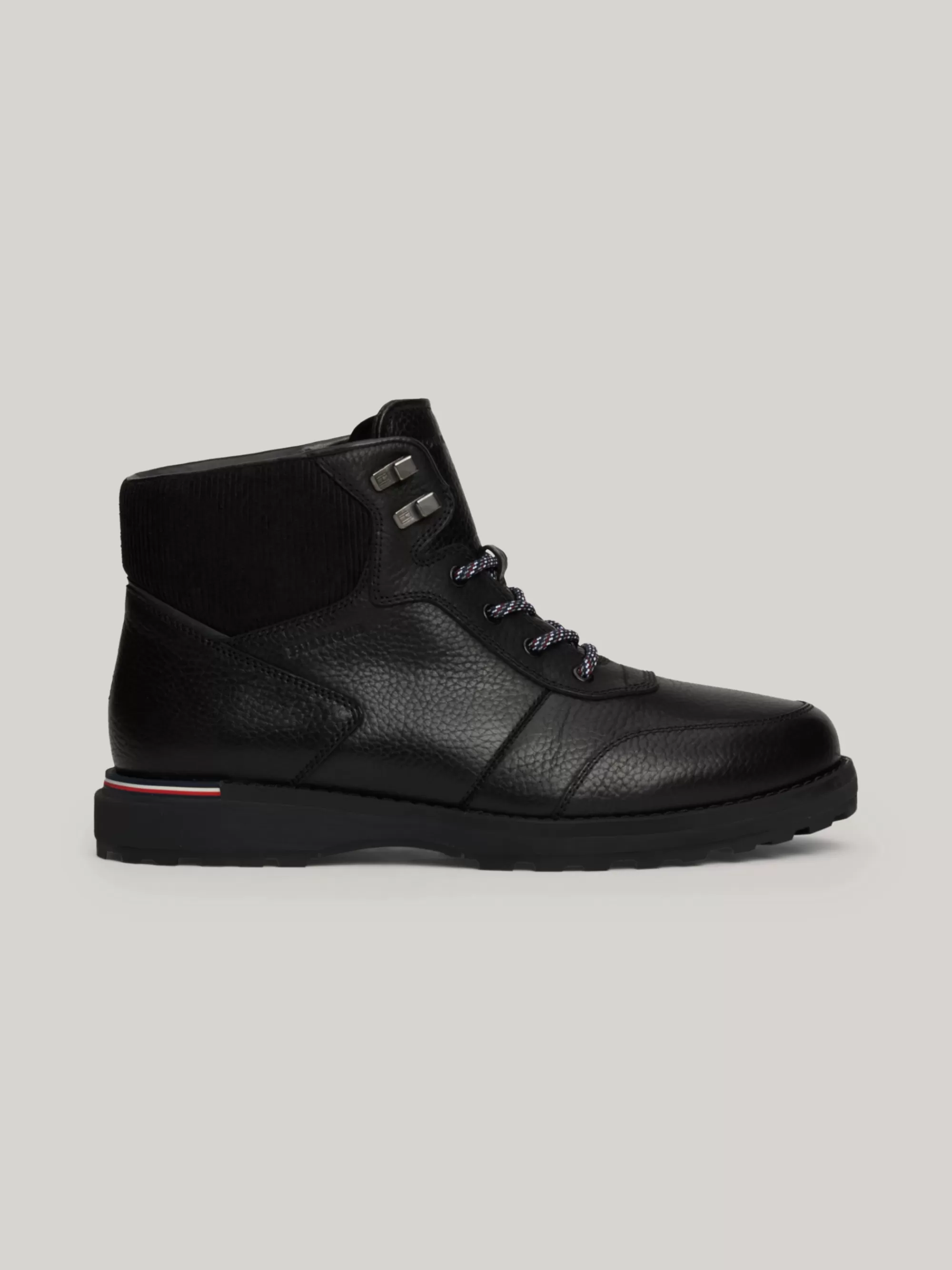 Veterboots | Laarzen*Tommy Hilfiger Leren Warm Gevoerde Veterlaars Met Profielzool BLACK