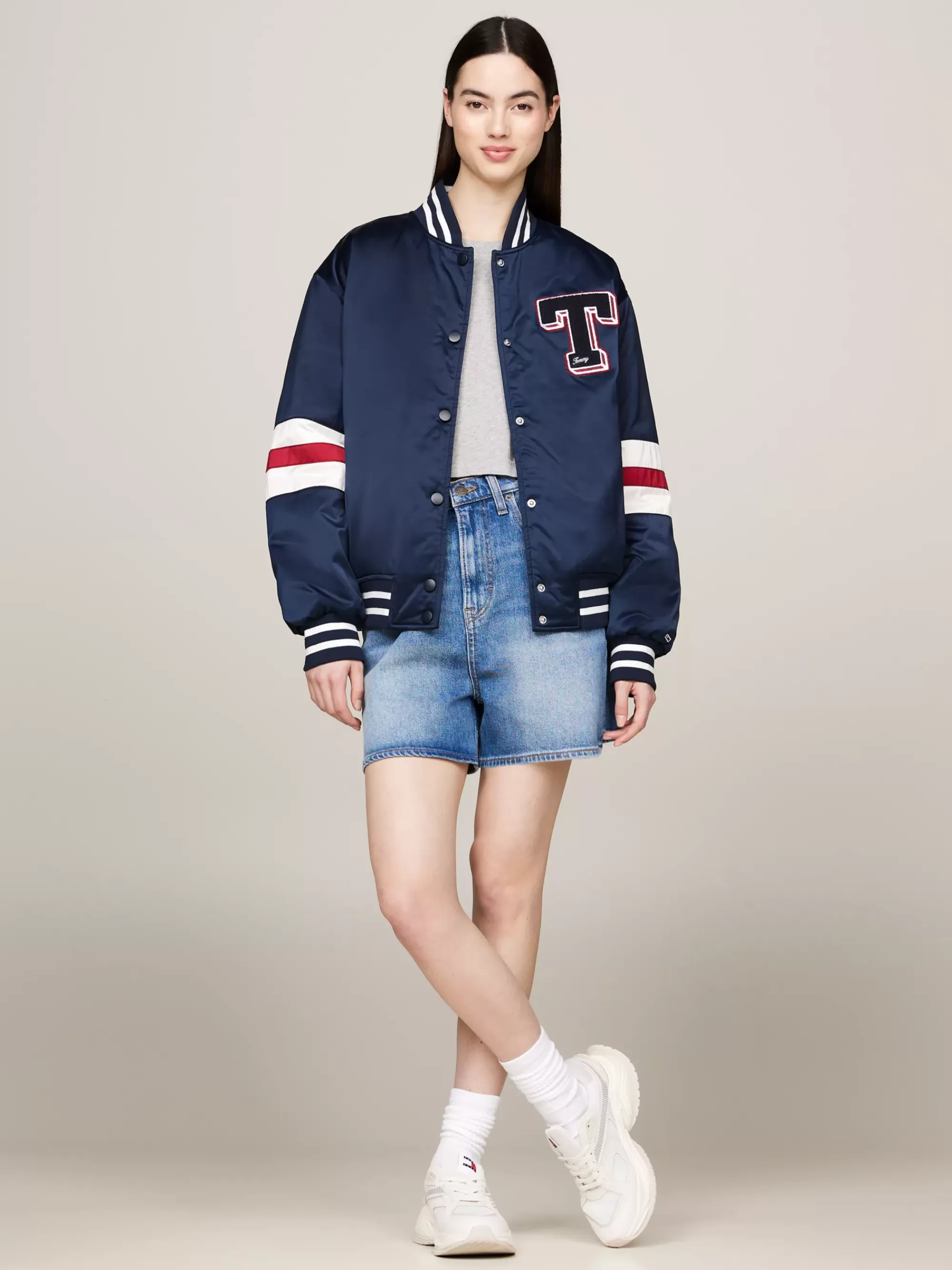 Jassen & Jacks*Tommy Hilfiger Letterman-bomberjack Van Satijn DARK NIGHT NAVY