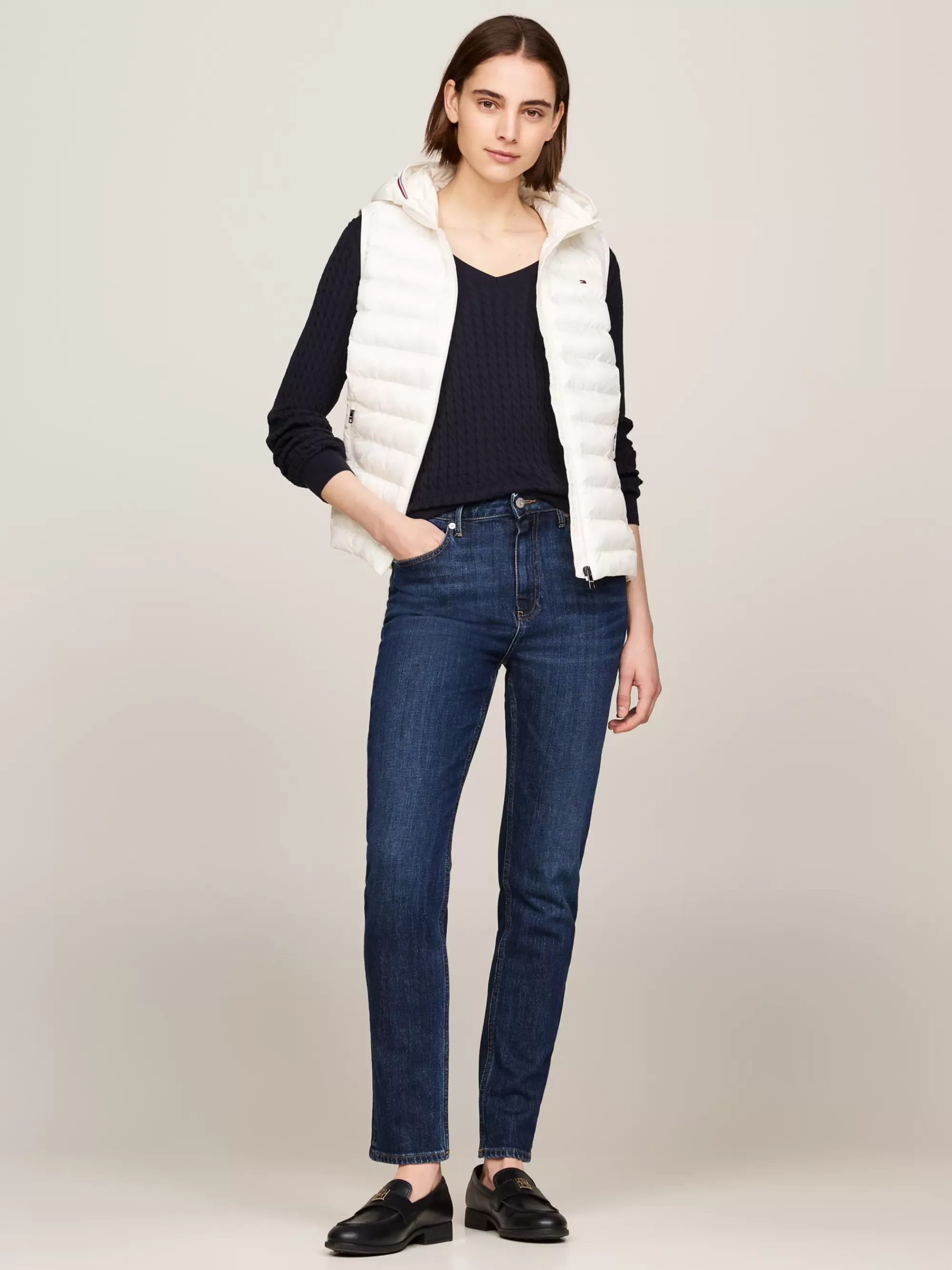 Jassen & Jacks*Tommy Hilfiger Lichtgewicht Bodywarmer Met Dons En Capuchon ANCIENT WHITE