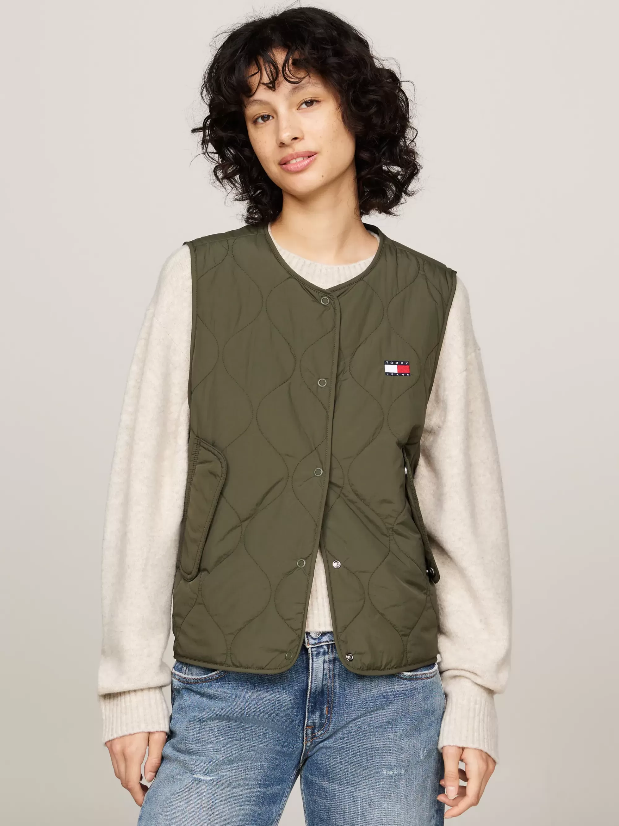 Jassen & Jacks*Tommy Hilfiger Lichtgewicht Doorgestikte Bodywarmer FATIGUE GREEN