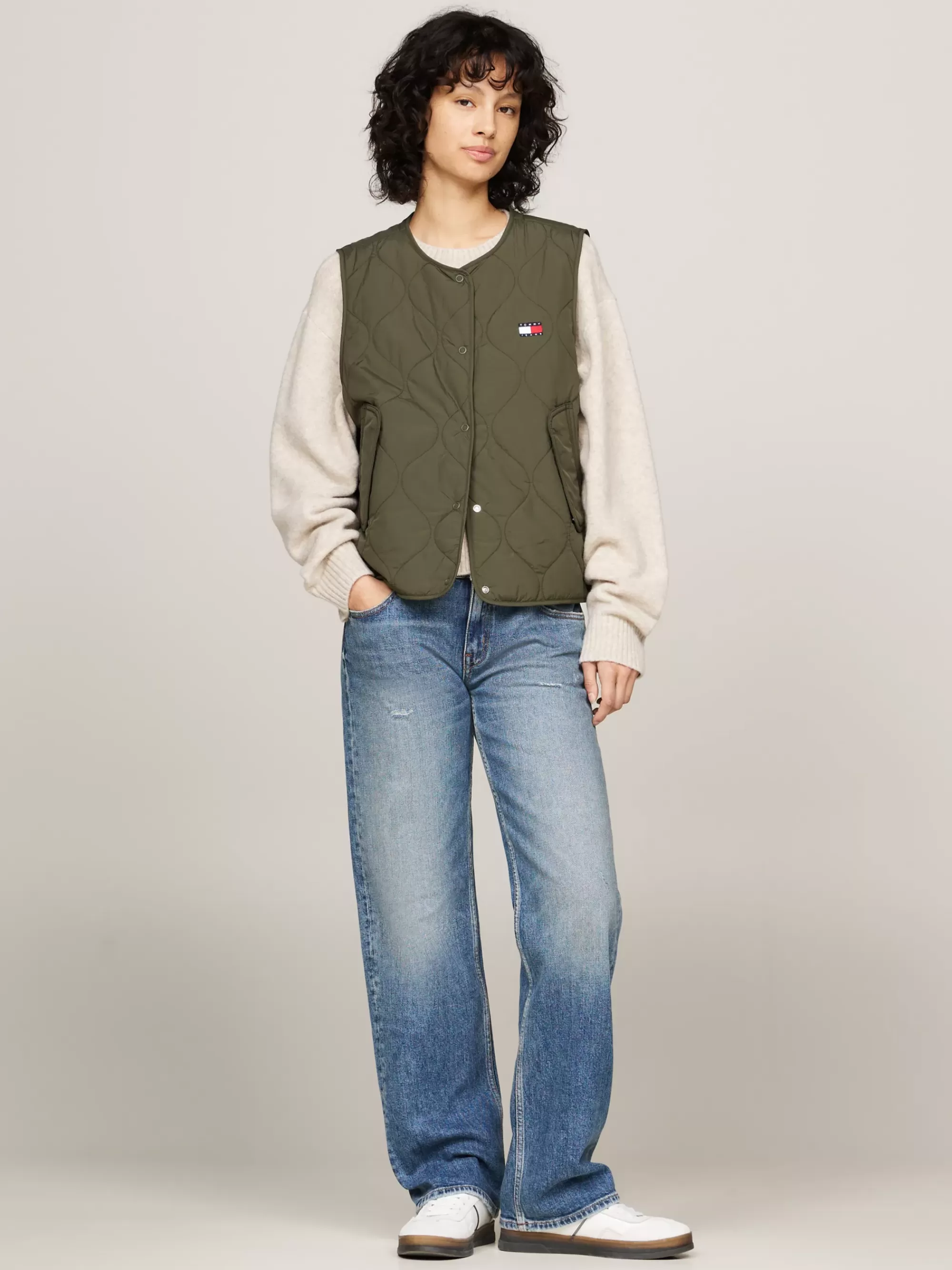 Jassen & Jacks*Tommy Hilfiger Lichtgewicht Doorgestikte Bodywarmer FATIGUE GREEN