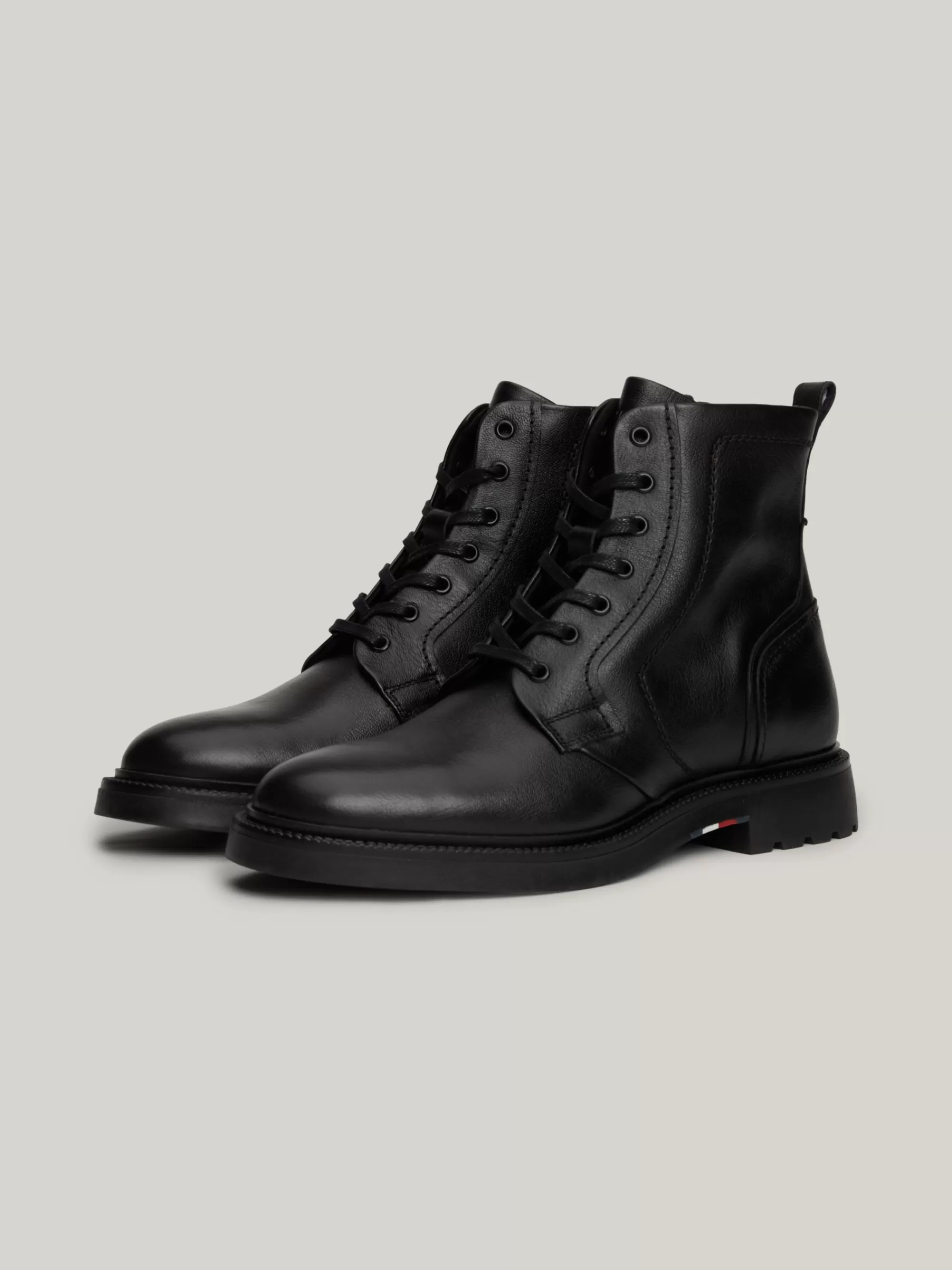 Veterboots | Laarzen*Tommy Hilfiger Lichtgewicht Halfhoge Leren Laars Met Veters BLACK