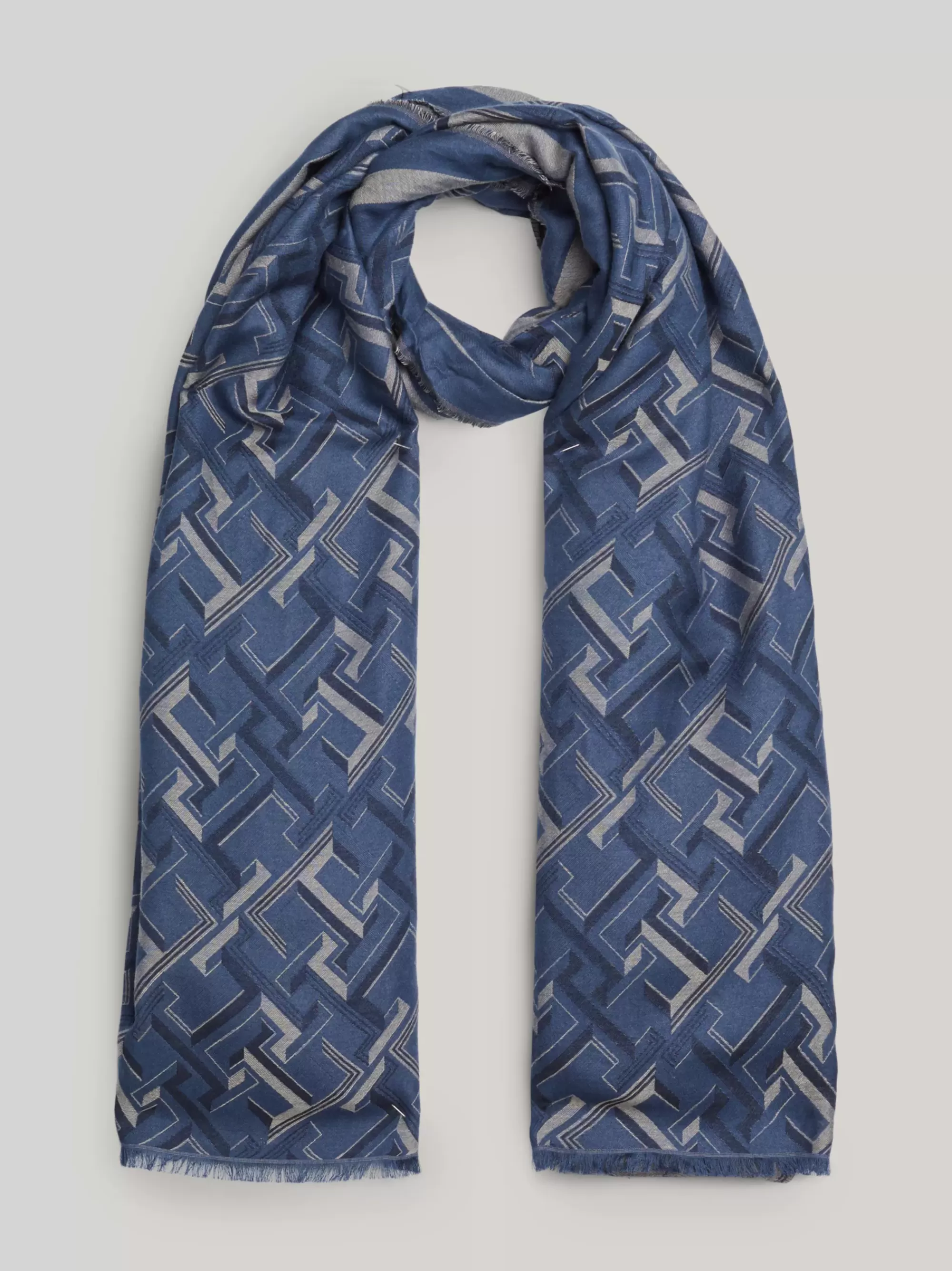 Sjaals | Sjaals*Tommy Hilfiger Lichtgewicht Jacquard Sjaal Met Monogram FOSSIL BLUE