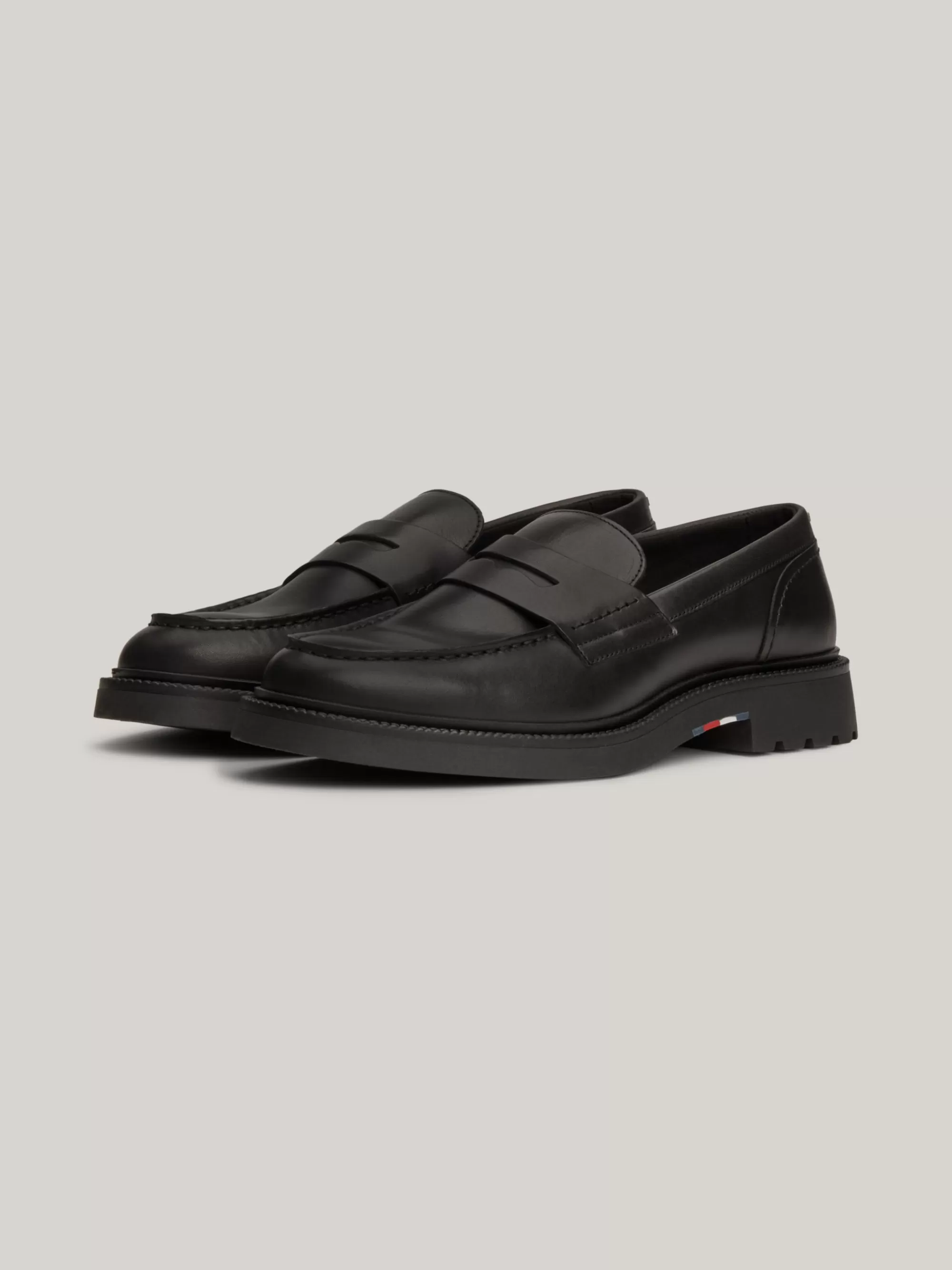 Instappers | Lage Schoenen*Tommy Hilfiger Lichtgewicht Leren Loafer BLACK