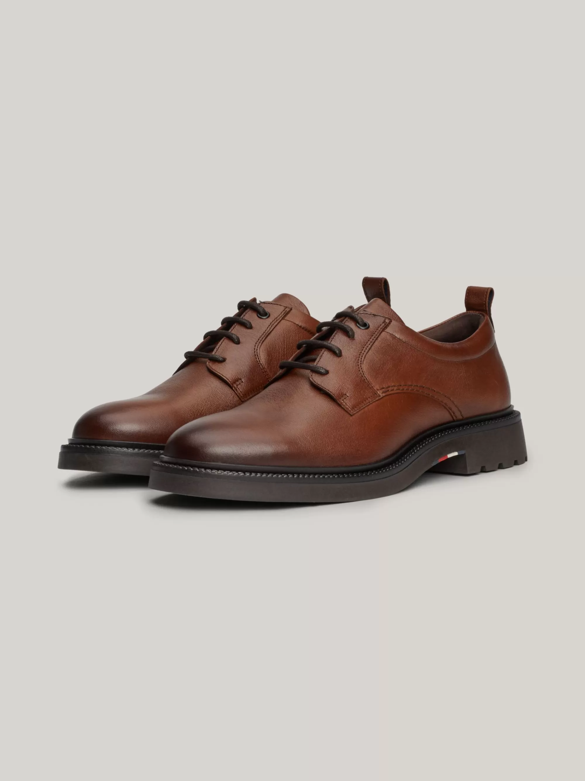 Formele Schoenen*Tommy Hilfiger Lichtgewicht Leren Veterschoenen WINTER COGNAC