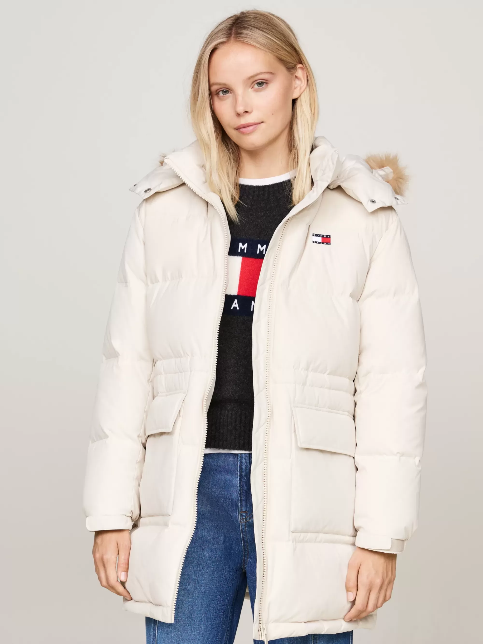 Jassen & Jacks*Tommy Hilfiger Longline Alaska Pufferjack Met Donsvulling NEWSPRINT