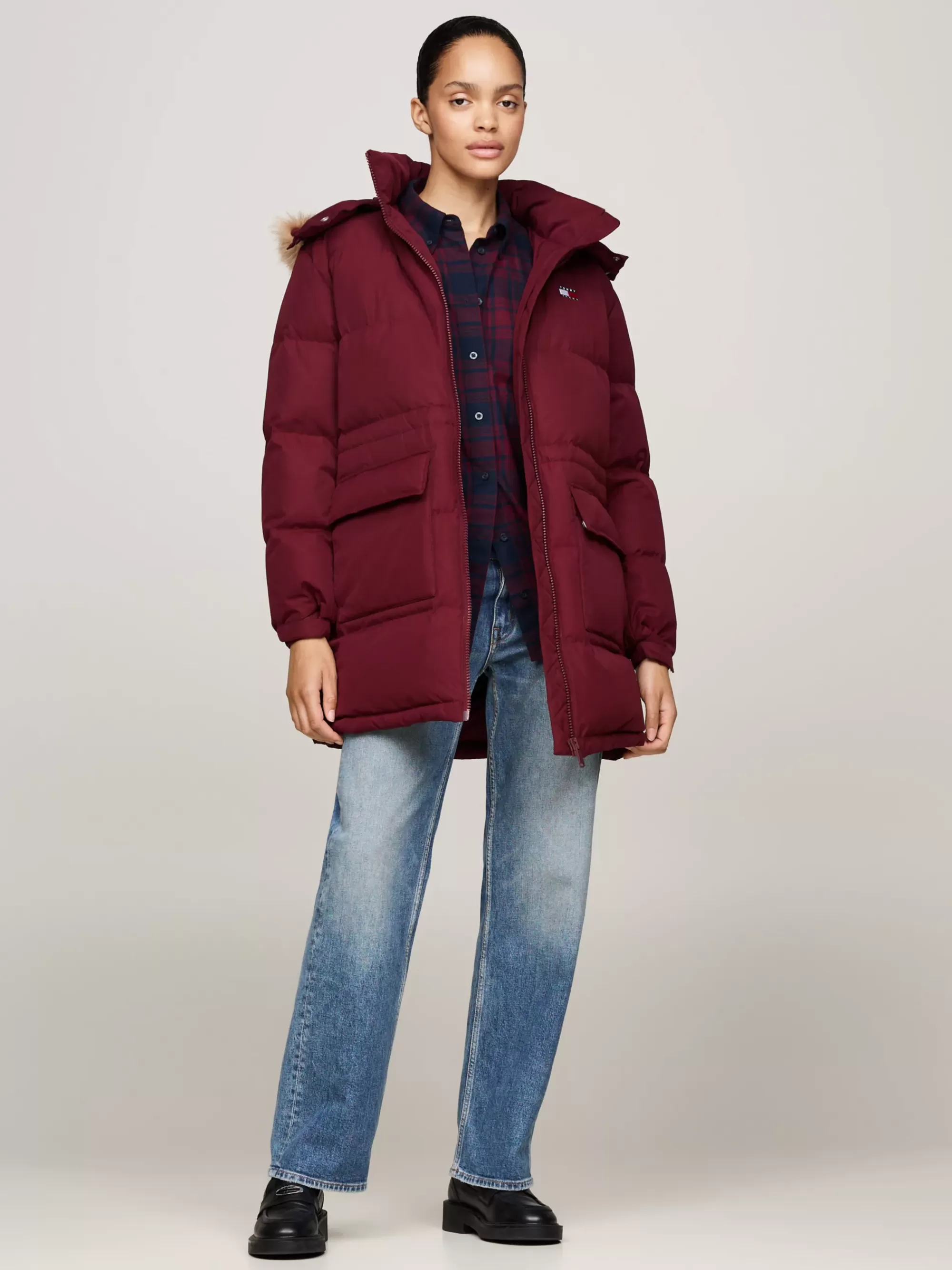 Jassen & Jacks*Tommy Hilfiger Longline Alaska Pufferjack Met Donsvulling DEEP ROUGE