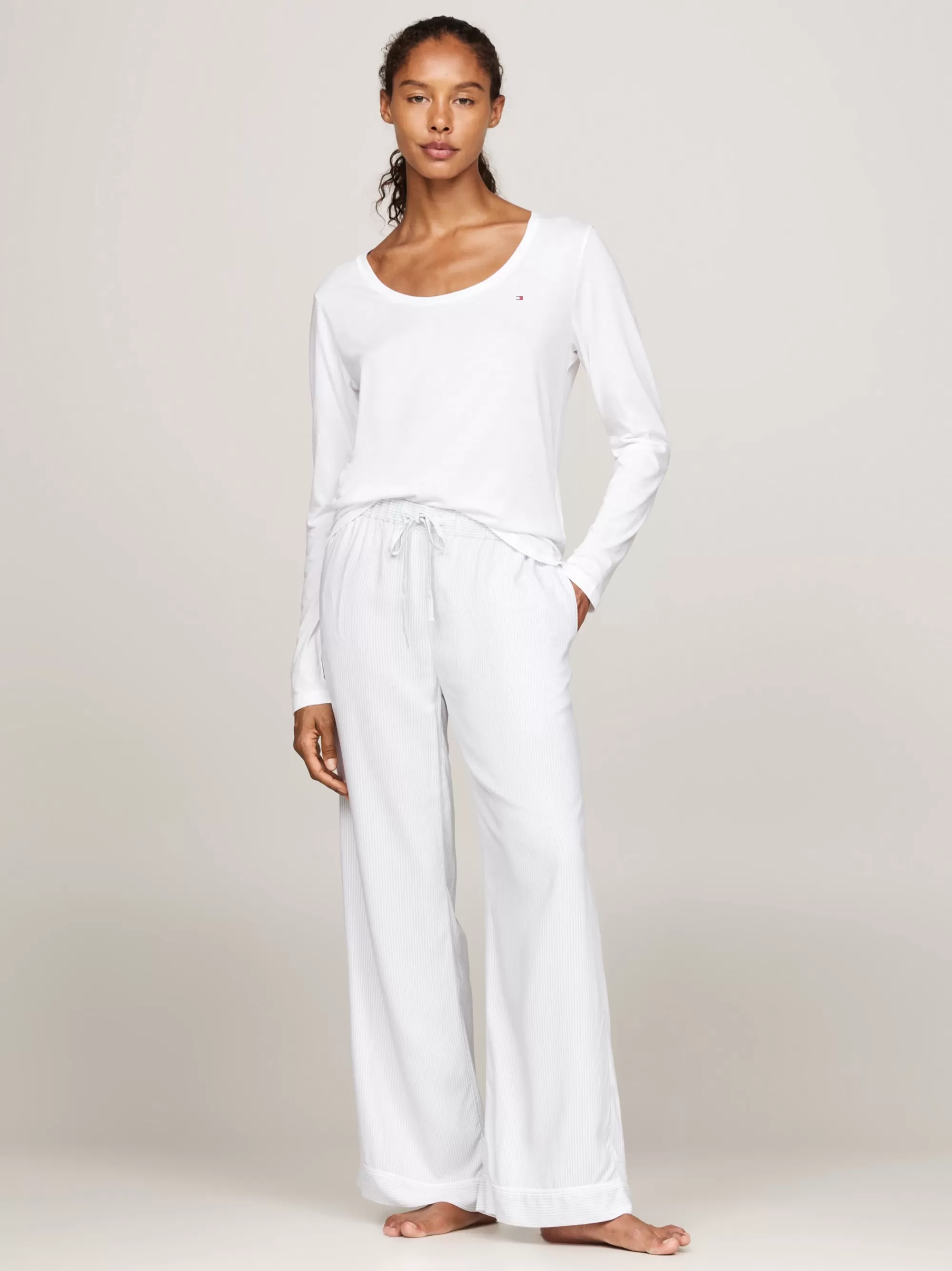 Loungewear*Tommy Hilfiger Longsleeve Pyjama-T-shirt Met Logo WHITE