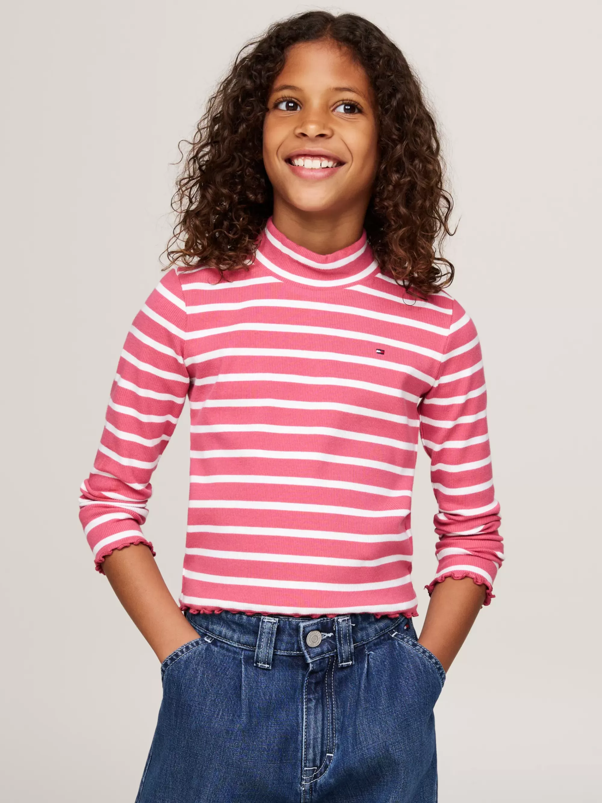 Tops & T-Shirts*Tommy Hilfiger Longsleeve Top Met Opstaande Hals En Strepen HERITAGE PINK STRIPE
