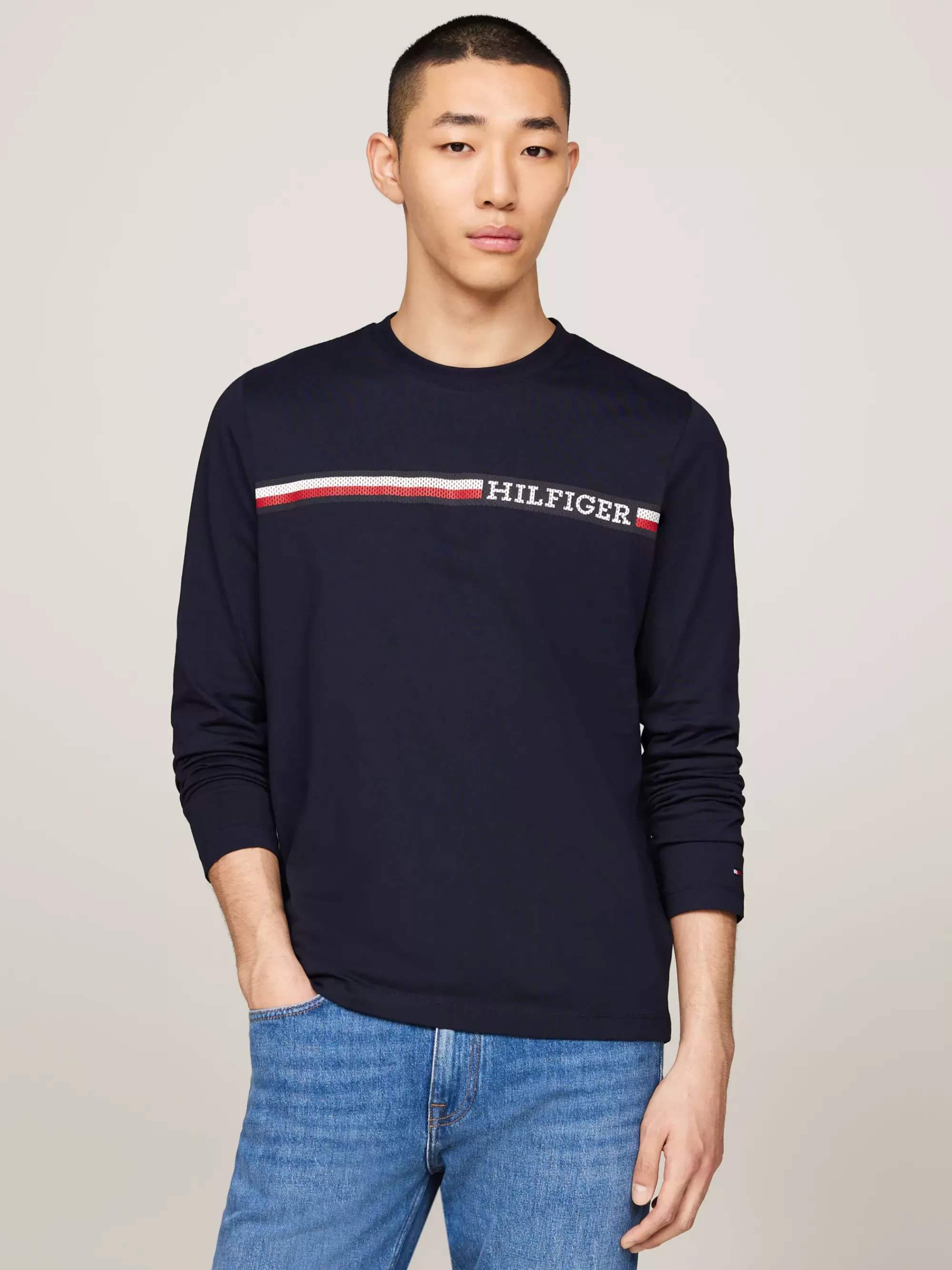 T-Shirts*Tommy Hilfiger Longsleeve T-shirt Met Streep En Logo DESERT SKY