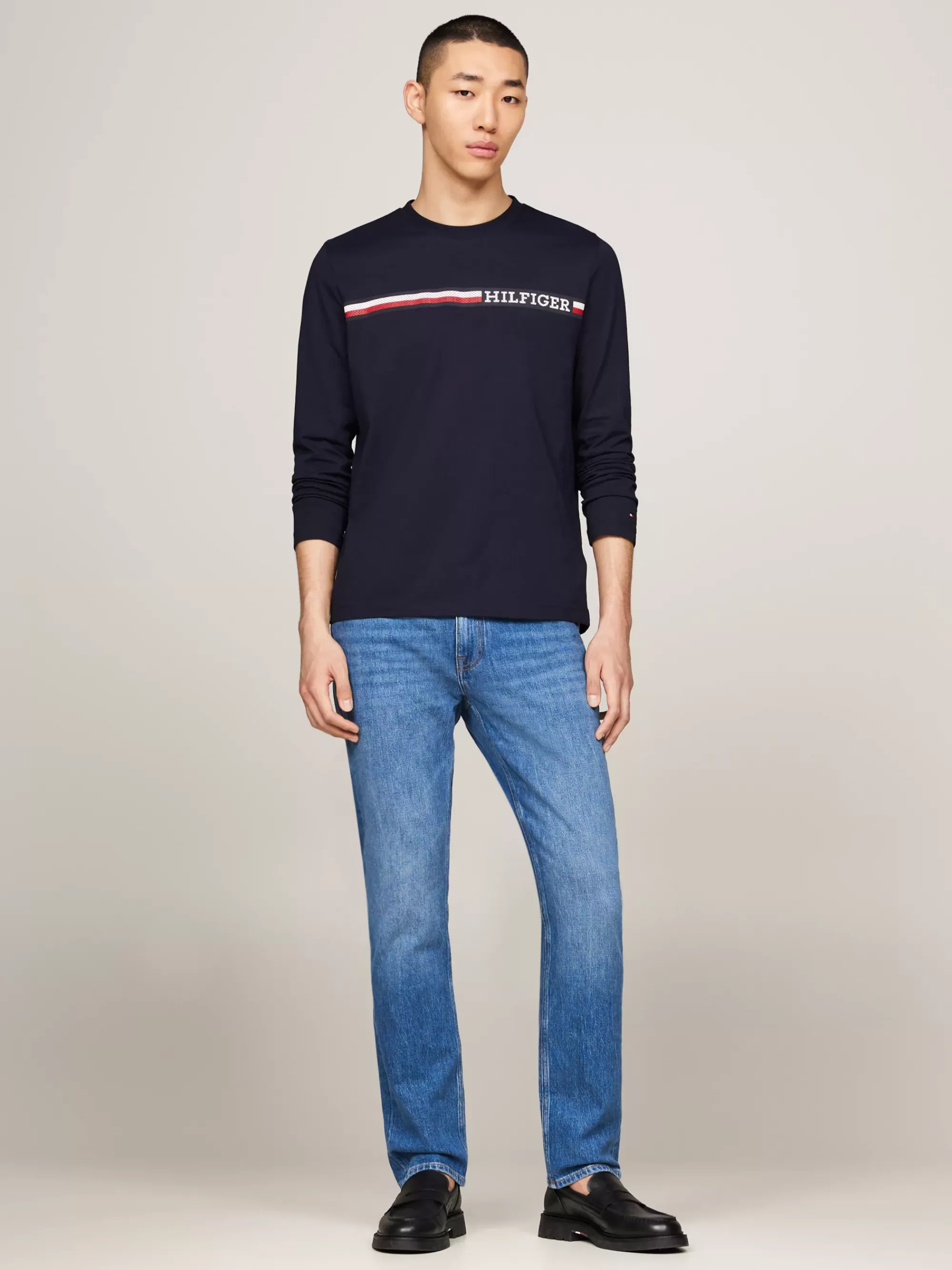 T-Shirts*Tommy Hilfiger Longsleeve T-shirt Met Streep En Logo DESERT SKY