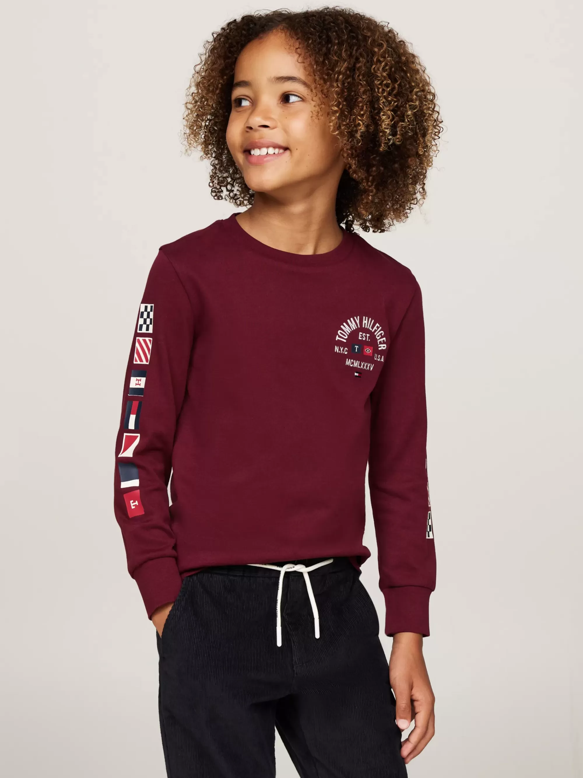 T-Shirts & Polo's*Tommy Hilfiger Longsleeve T-shirt Met Vlaglogo's DEEP ROUGE
