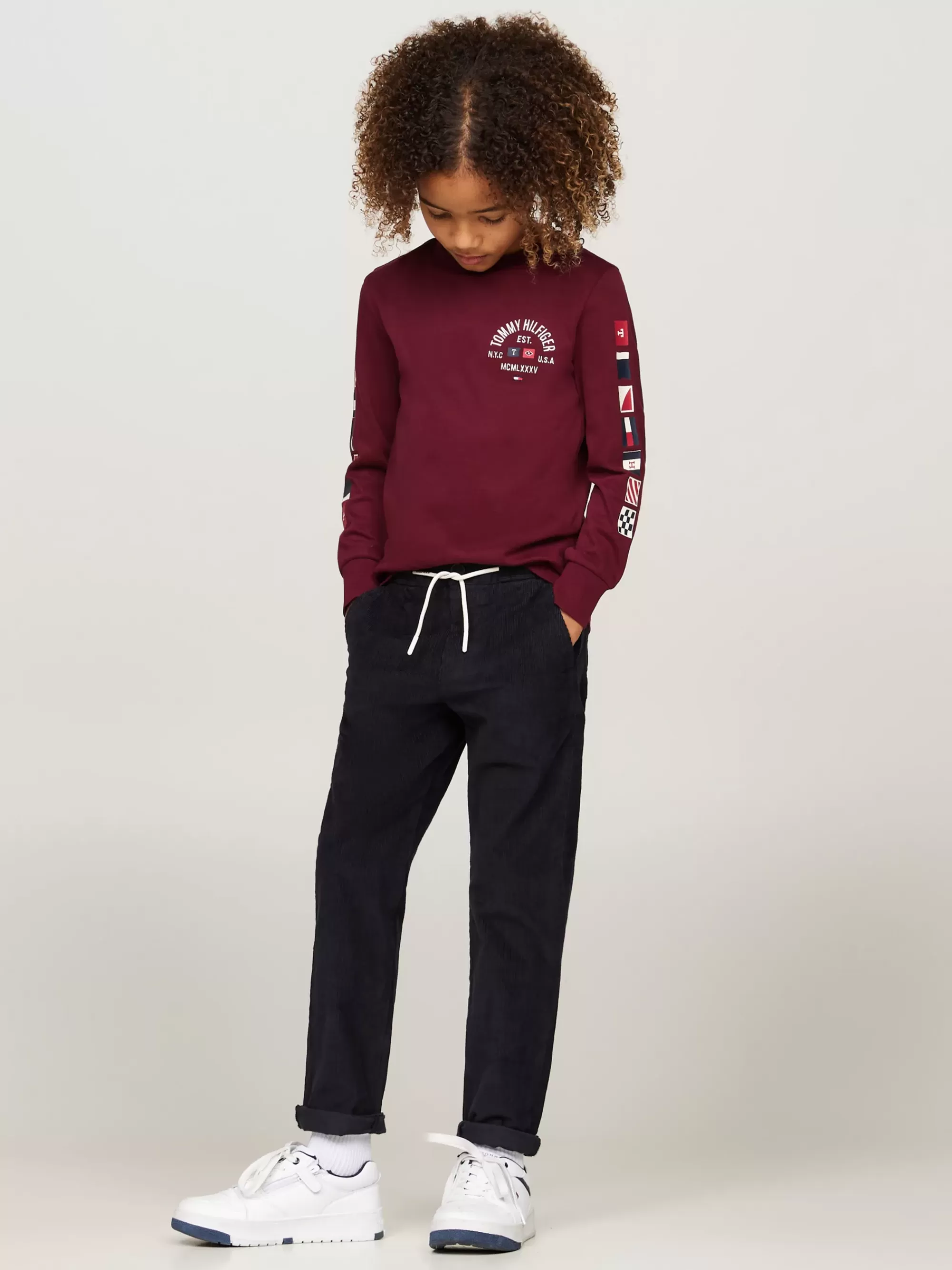T-Shirts & Polo's*Tommy Hilfiger Longsleeve T-shirt Met Vlaglogo's DEEP ROUGE