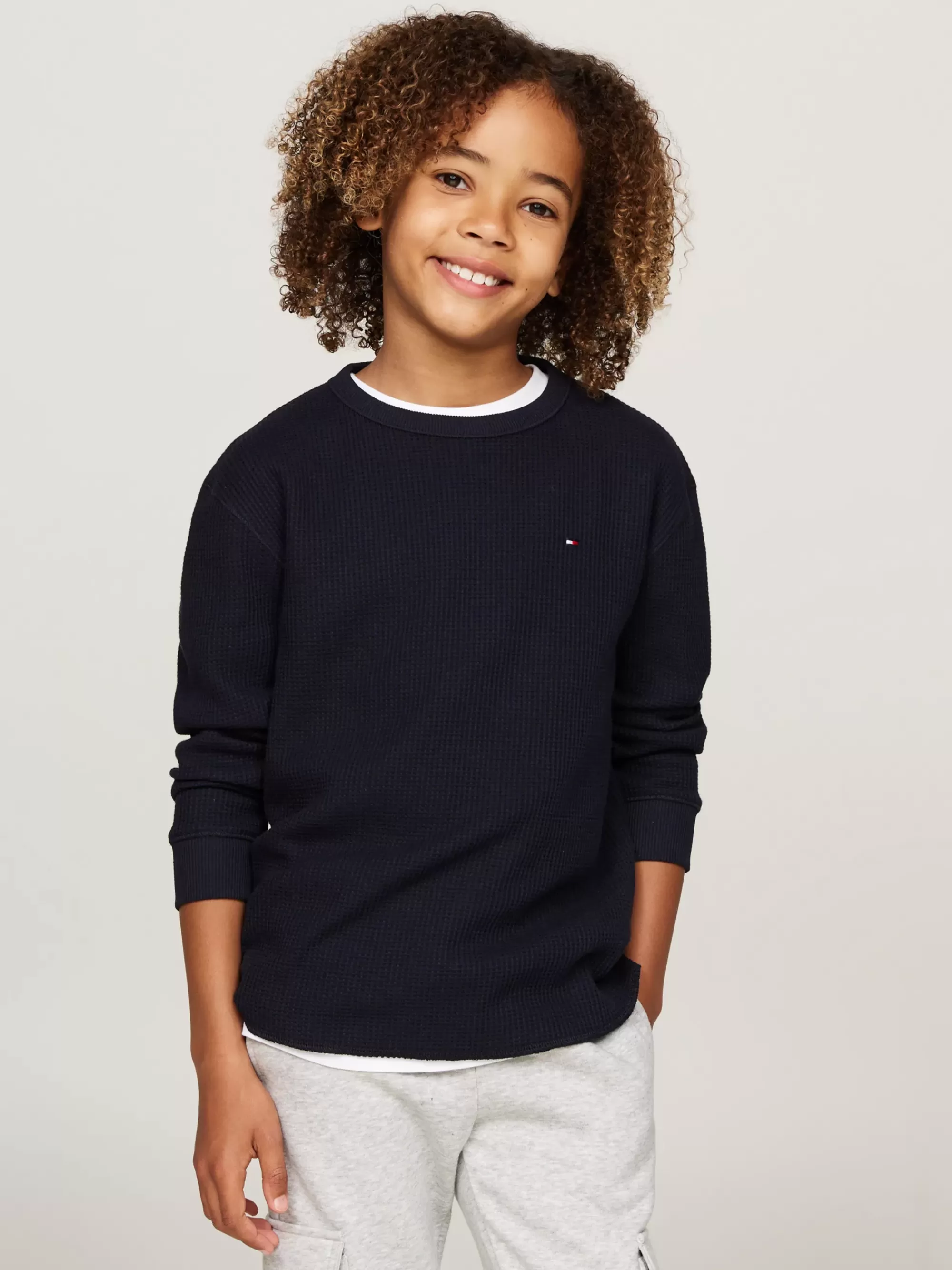 T-Shirts & Polo's*Tommy Hilfiger Longsleeve T-shirt Met Wafelsteek DESERT SKY