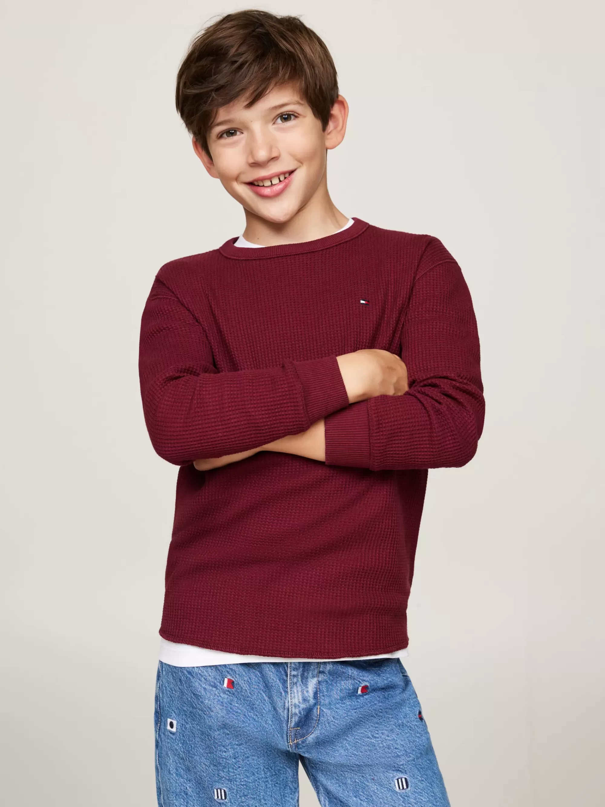 T-Shirts & Polo's*Tommy Hilfiger Longsleeve T-shirt Met Wafelsteek DEEP ROUGE