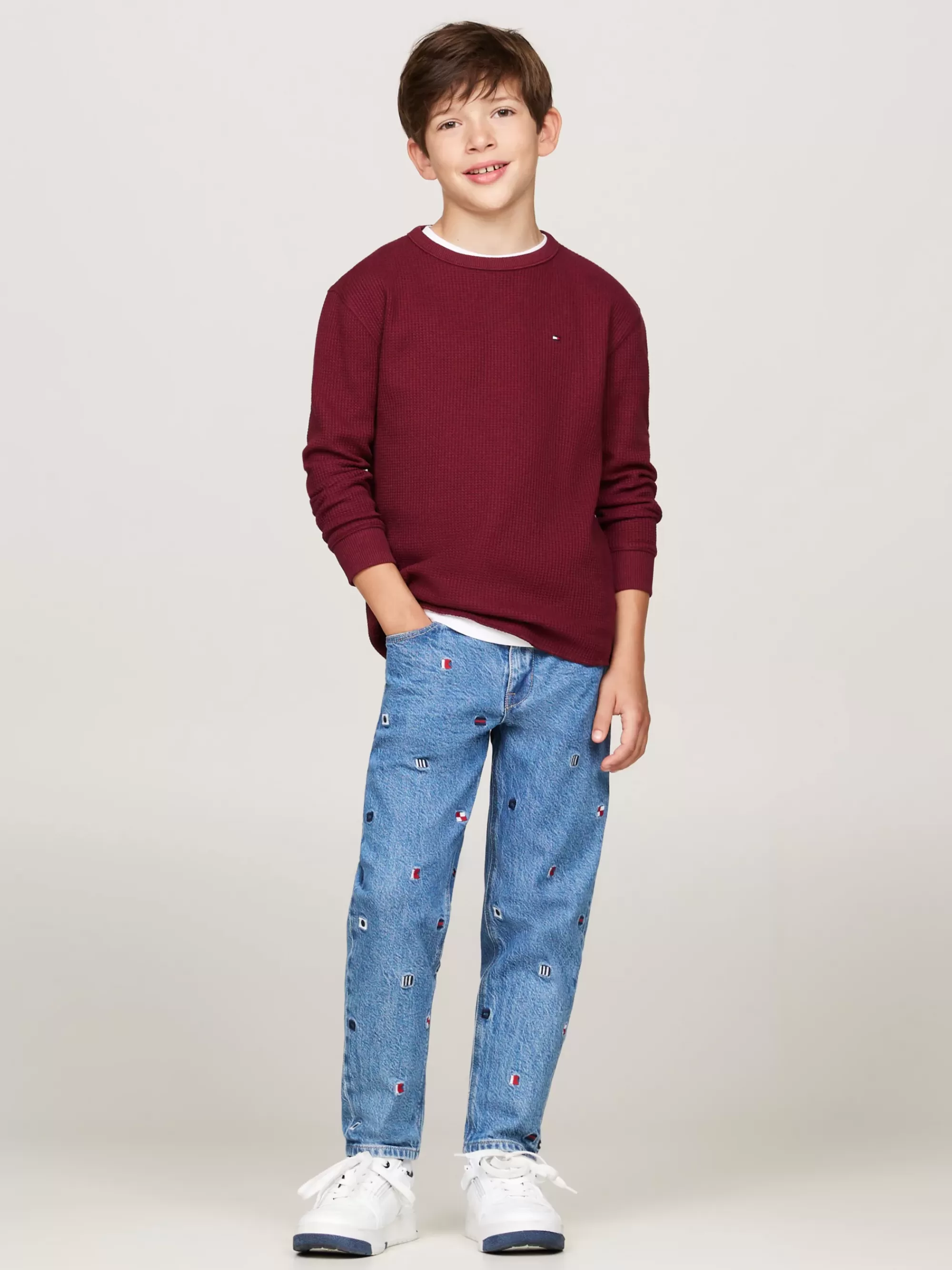 T-Shirts & Polo's*Tommy Hilfiger Longsleeve T-shirt Met Wafelsteek DEEP ROUGE