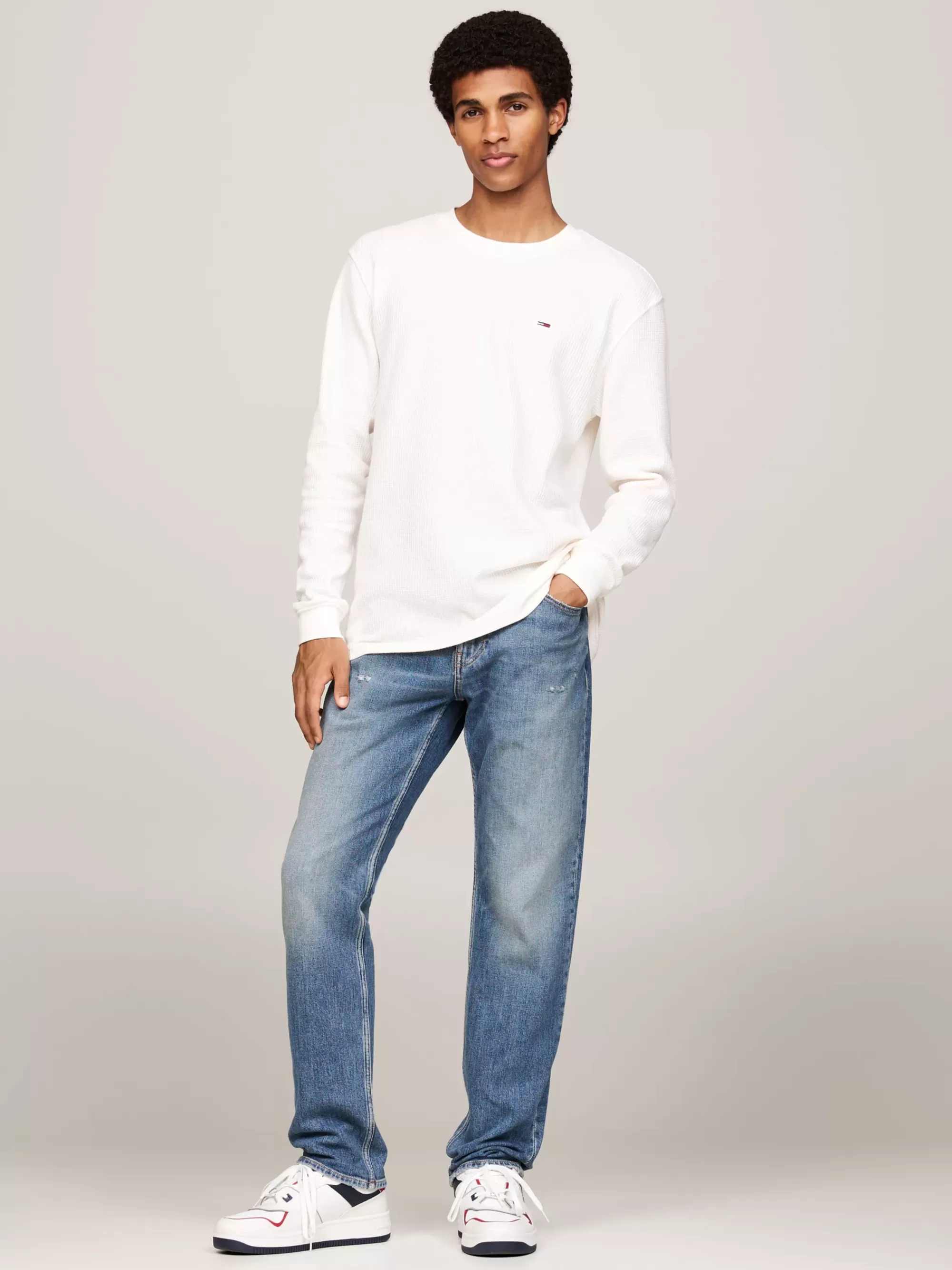 T-Shirts*Tommy Hilfiger Longsleeve T-shirt Met Wafeltextuur ANCIENT WHITE