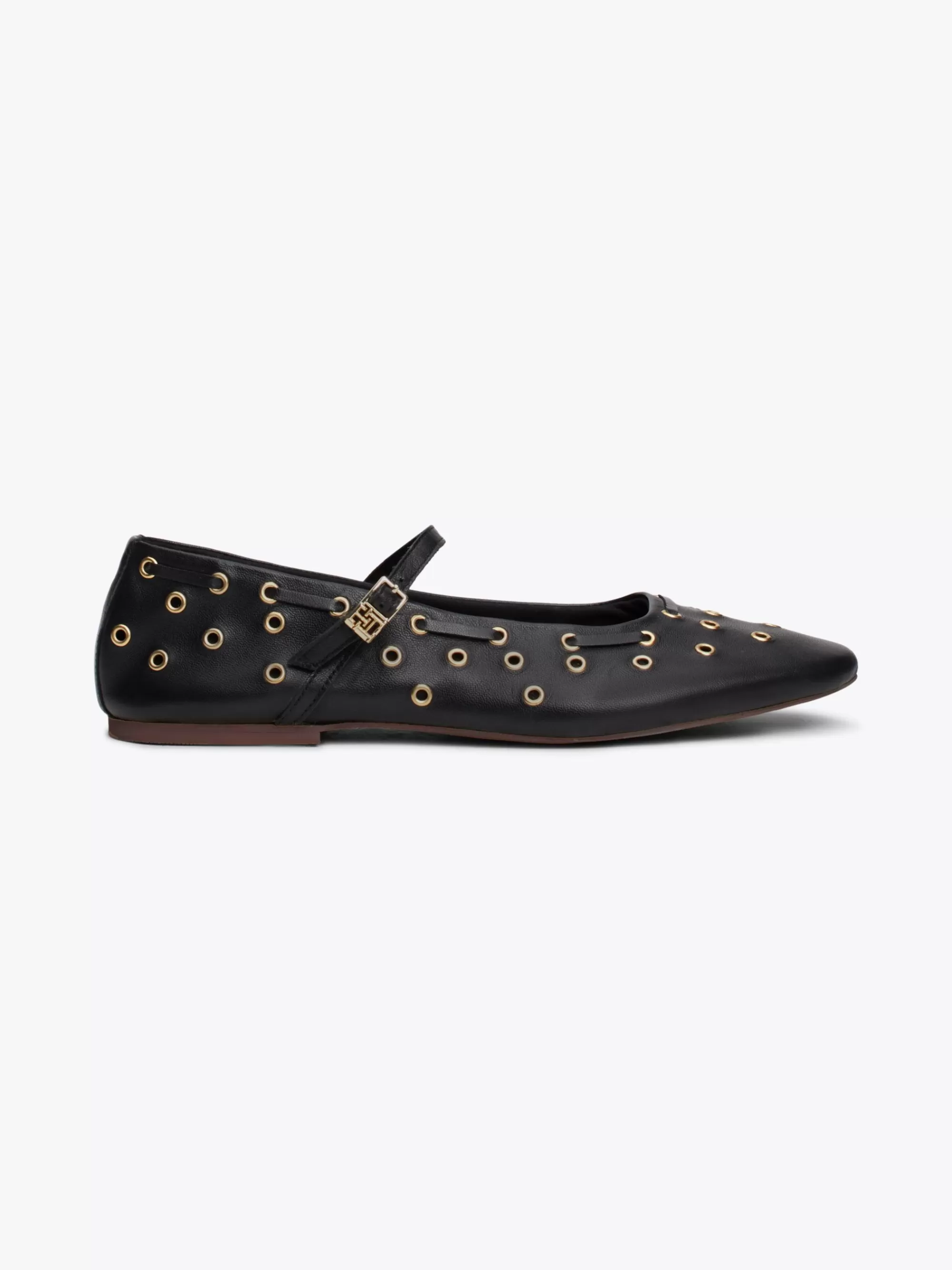 Ballerina's | Platte Schoenen*Tommy Hilfiger Mary Jane Ballerina Van Leer Met Eyelets BLACK