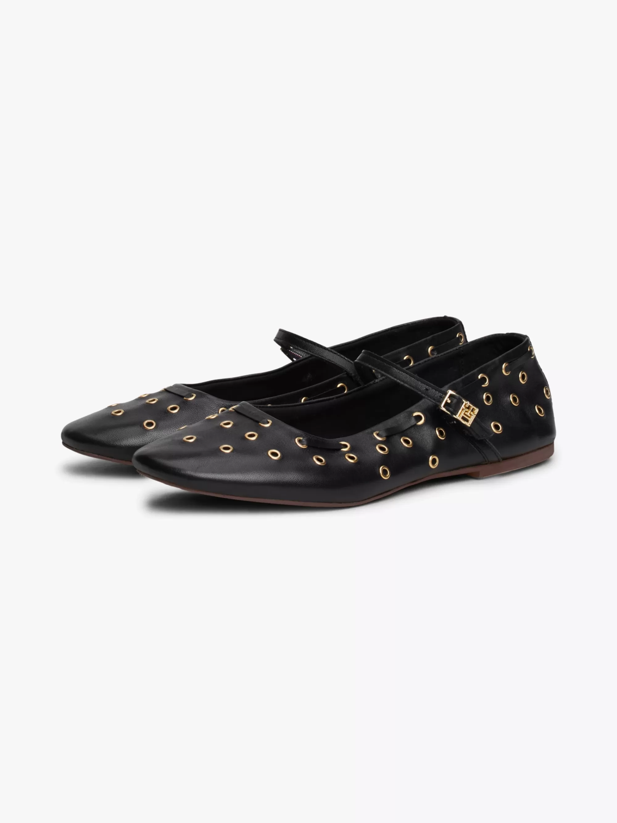 Ballerina's | Platte Schoenen*Tommy Hilfiger Mary Jane Ballerina Van Leer Met Eyelets BLACK