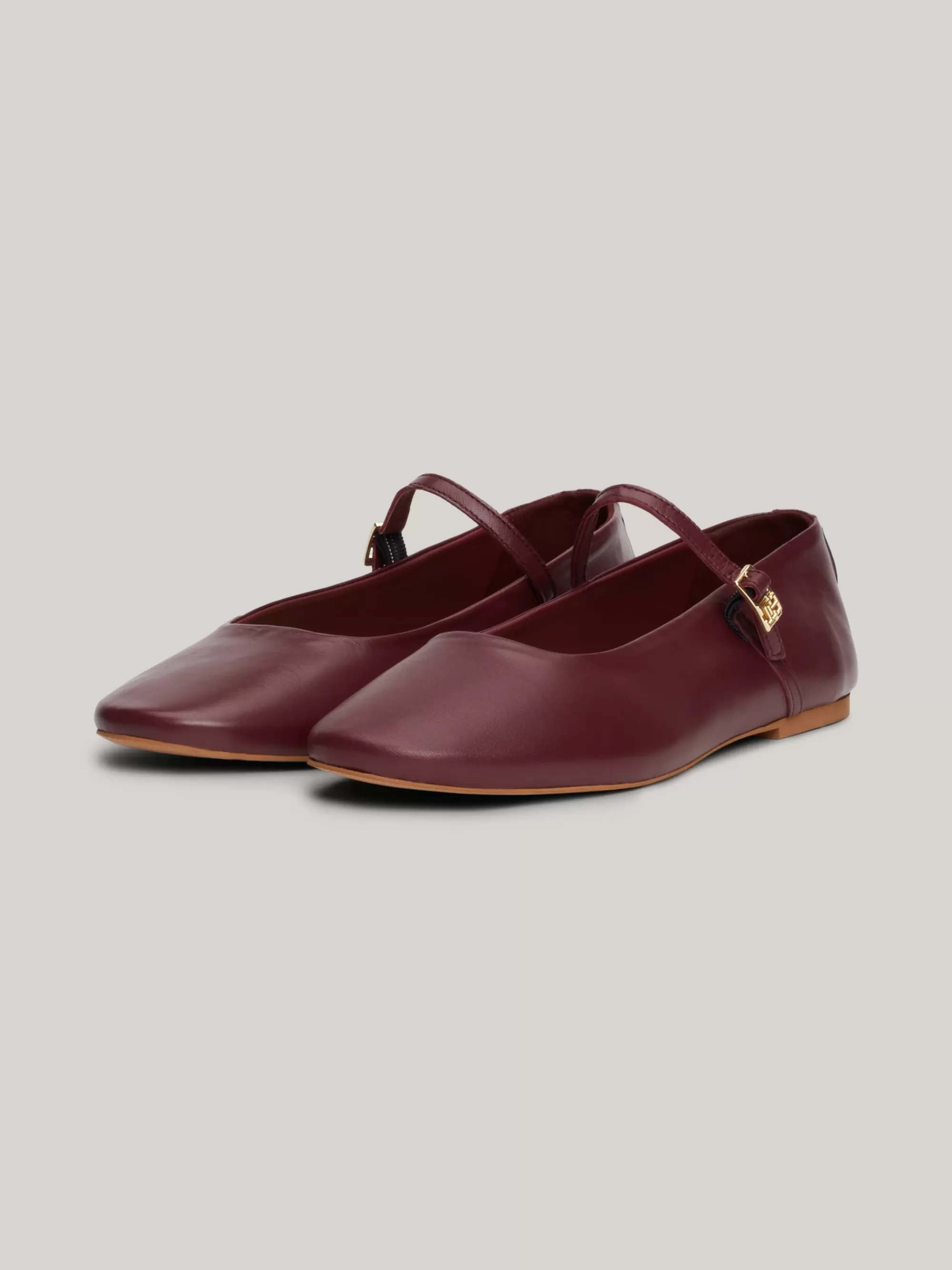 Ballerina's | Platte Schoenen*Tommy Hilfiger Mary Jane Ballerina's Van Leer DEEP ROUGE
