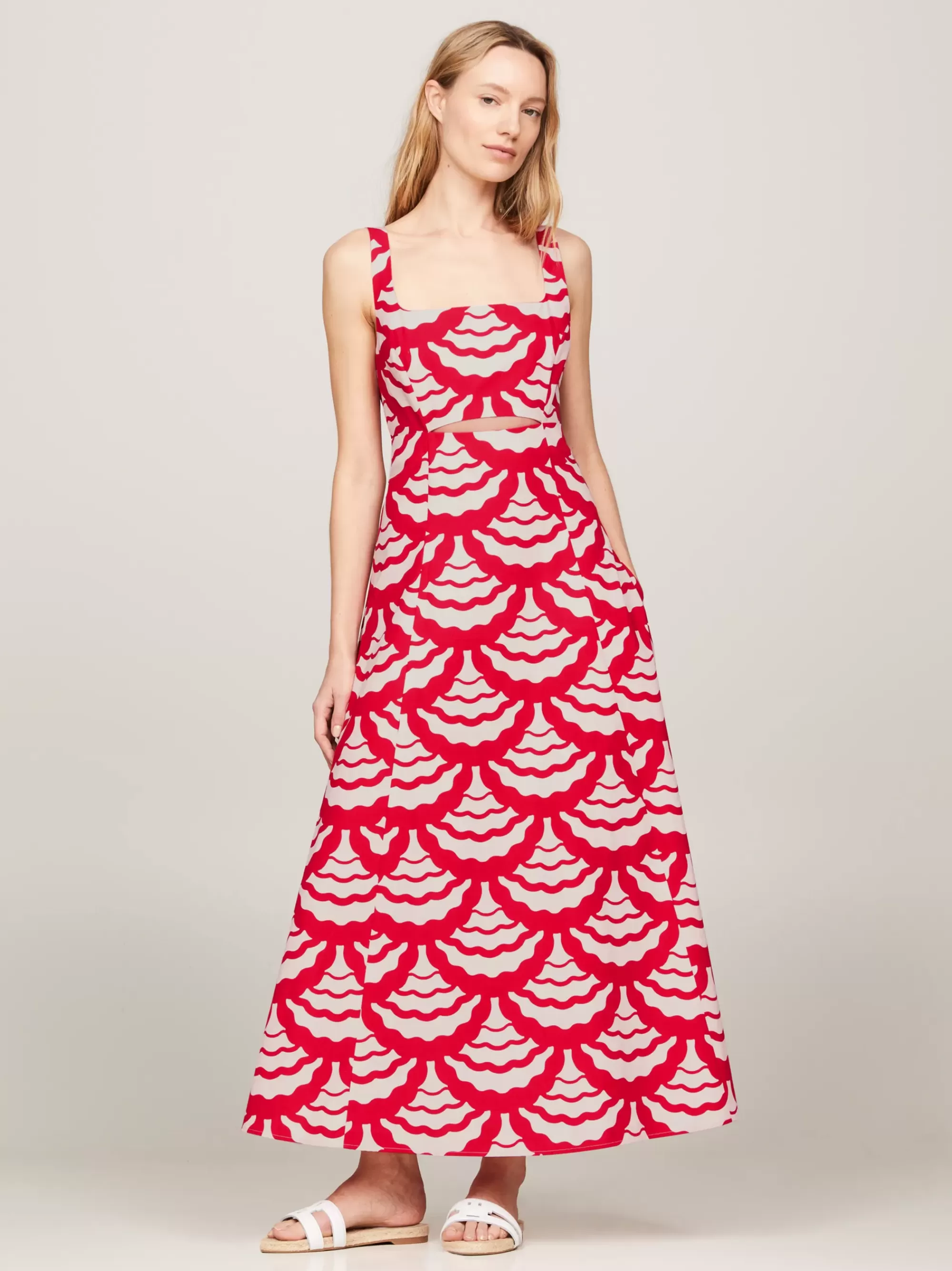 Jurken*Tommy Hilfiger Maxi-jurk Met Cut-out En Schelpenprint EXPLODED VASITY SEAL/ PRIMARY RED