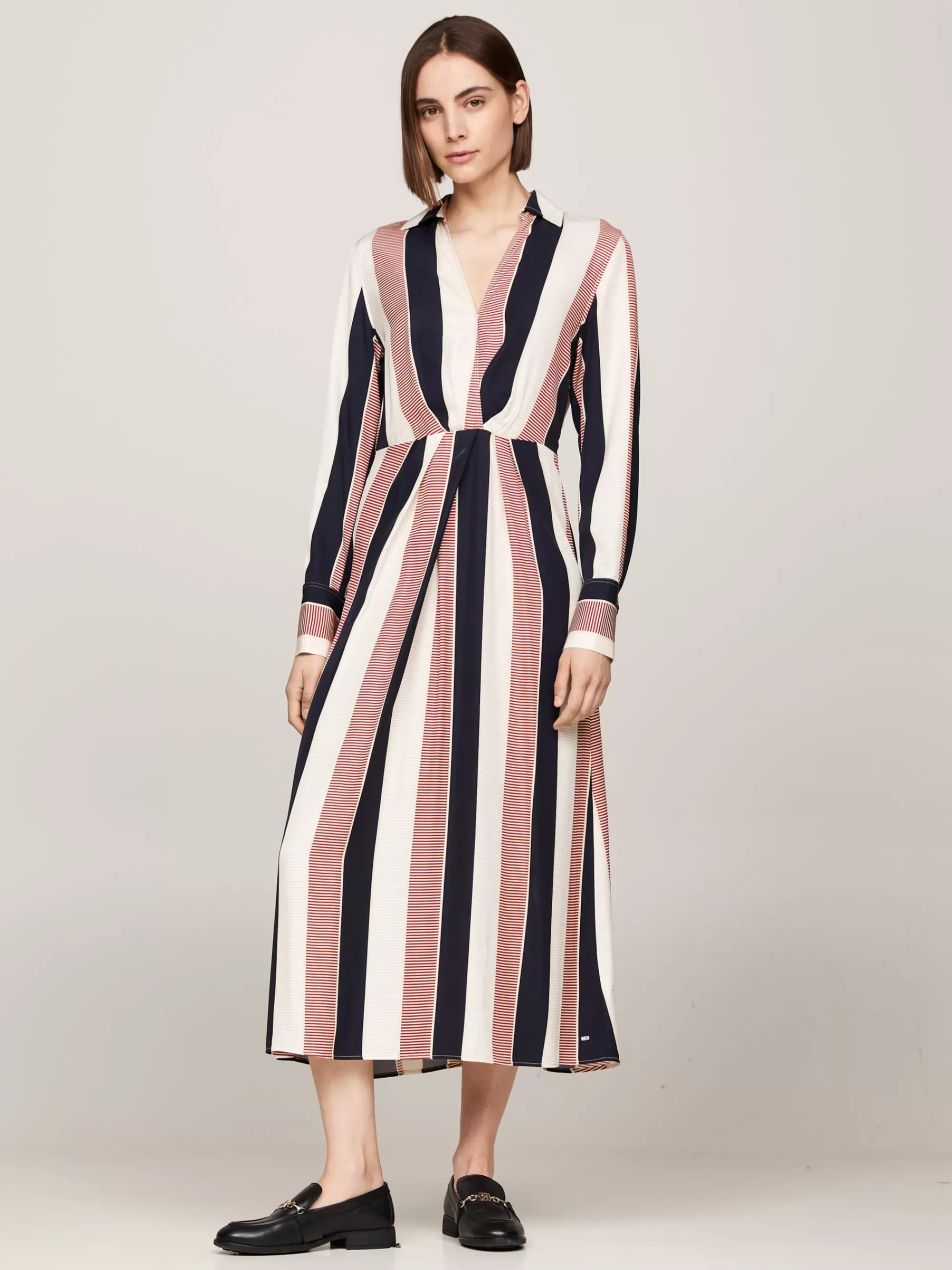 Jurken*Tommy Hilfiger Maxi-jurk Met Signature-streep LADDER GLOBAL STP/ COUNTRY IVORY