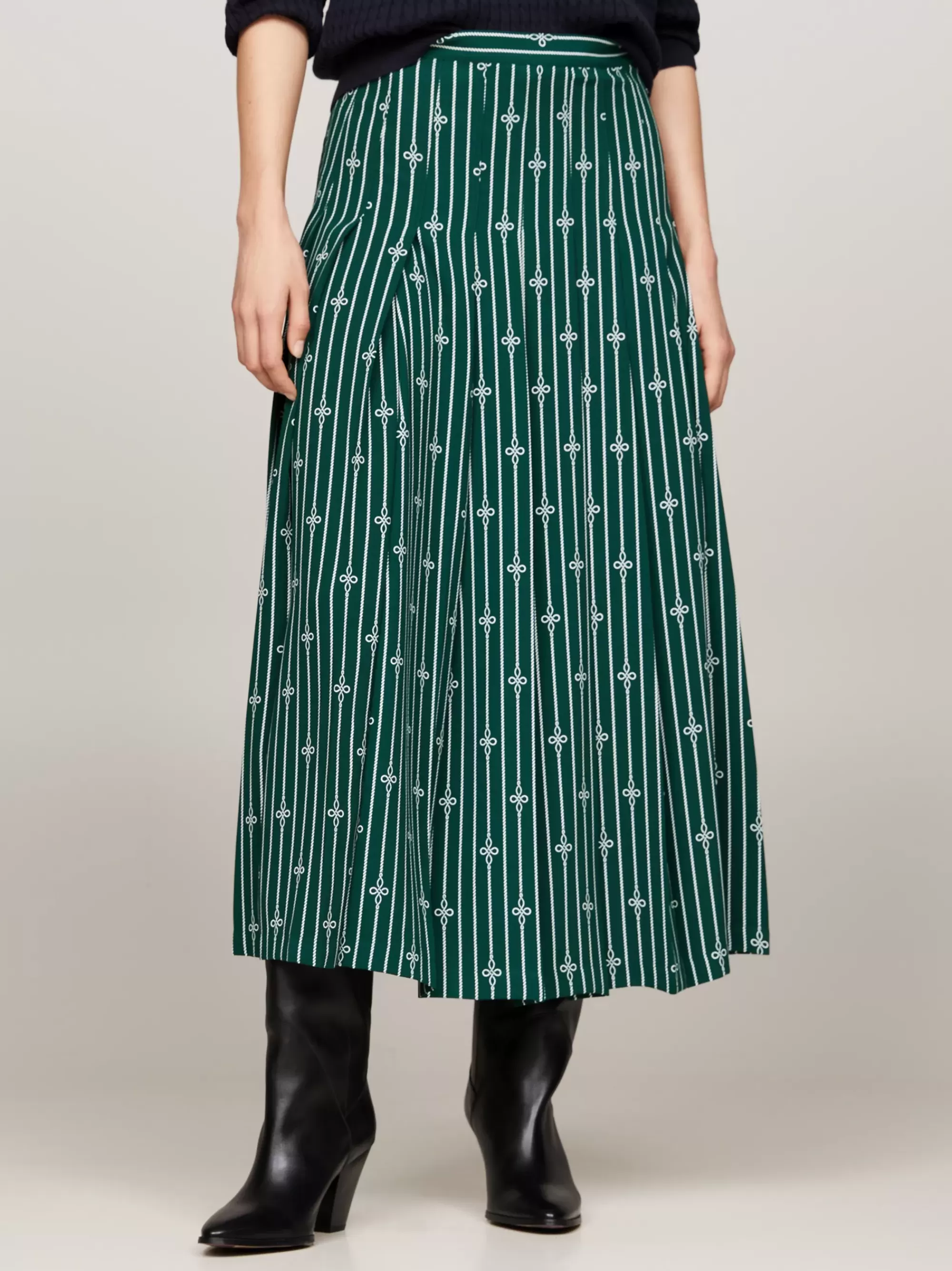 Rokken*Tommy Hilfiger Maxi-rok Met Touwprint En Plooien ROPE STRIPE KNOT/ GREEN