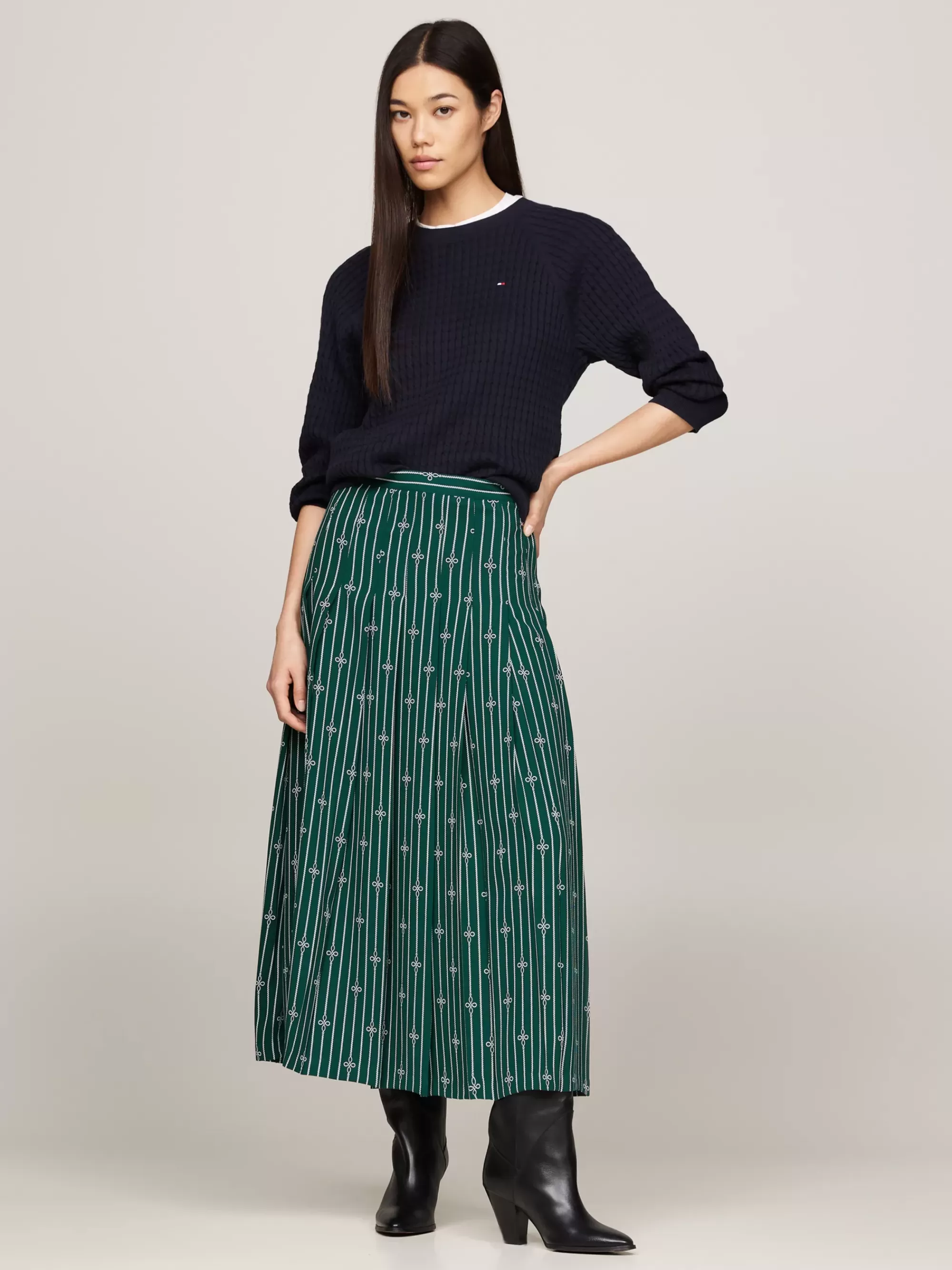 Rokken*Tommy Hilfiger Maxi-rok Met Touwprint En Plooien ROPE STRIPE KNOT/ GREEN