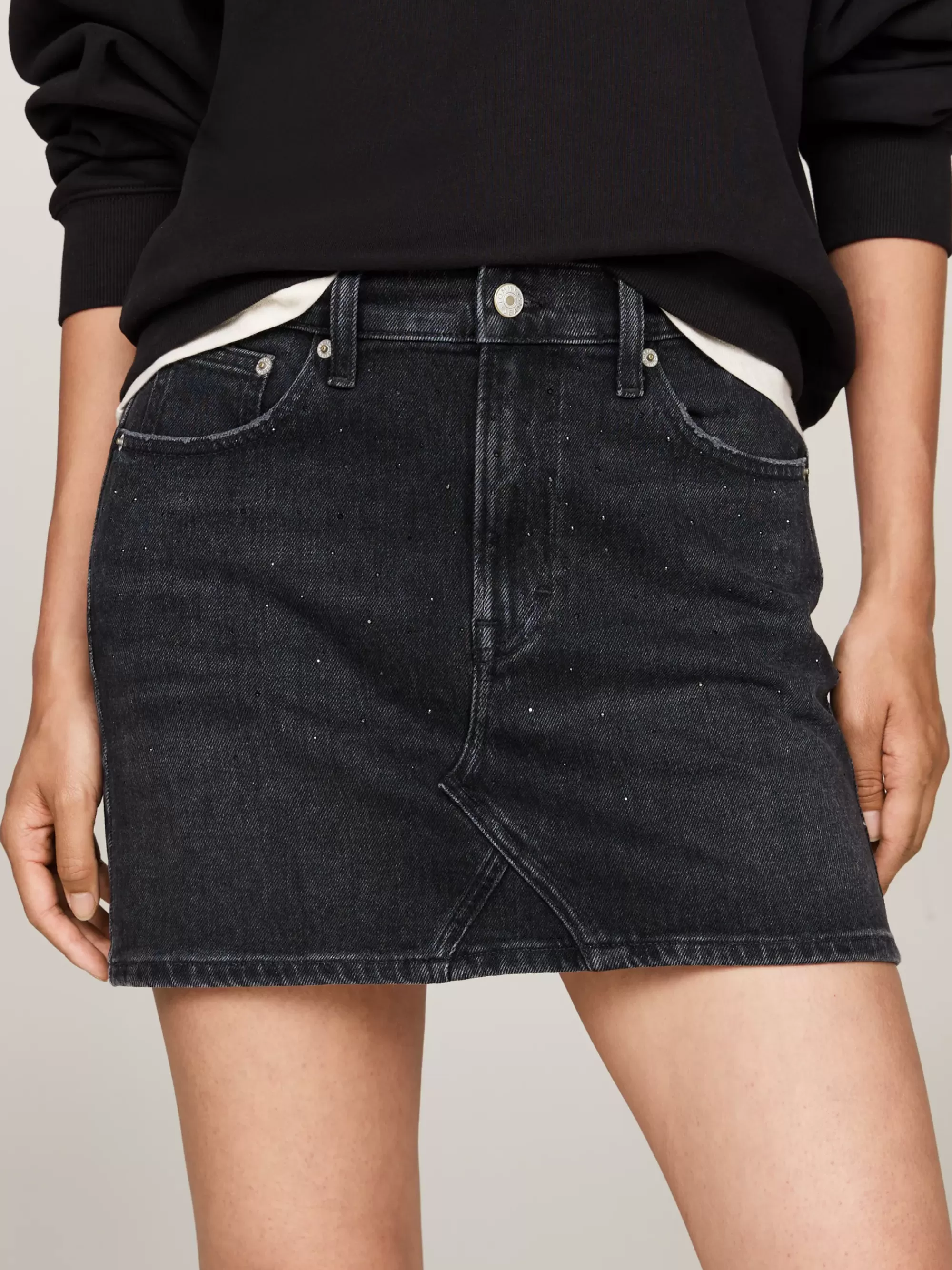 Rokken*Tommy Hilfiger Medium Rise Denim Minirok Met Strassteentjes DENIM BLACK