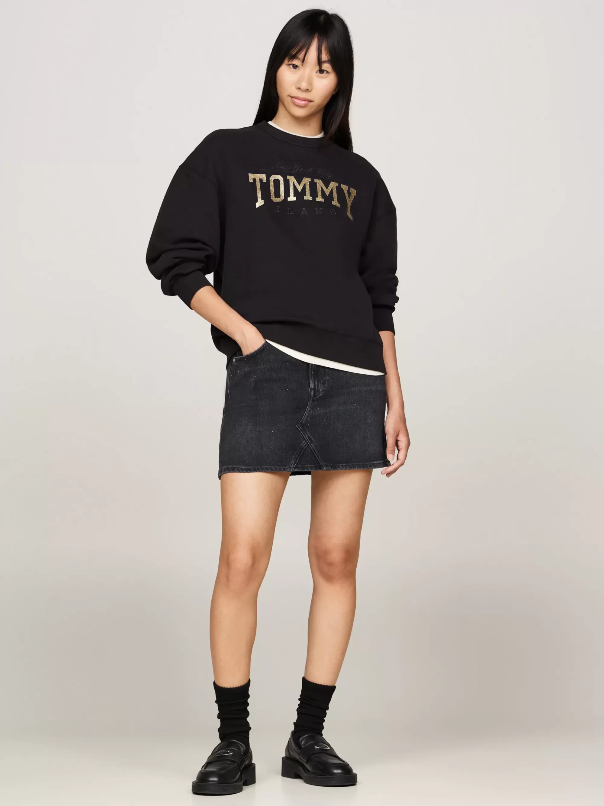 Rokken*Tommy Hilfiger Medium Rise Denim Minirok Met Strassteentjes DENIM BLACK