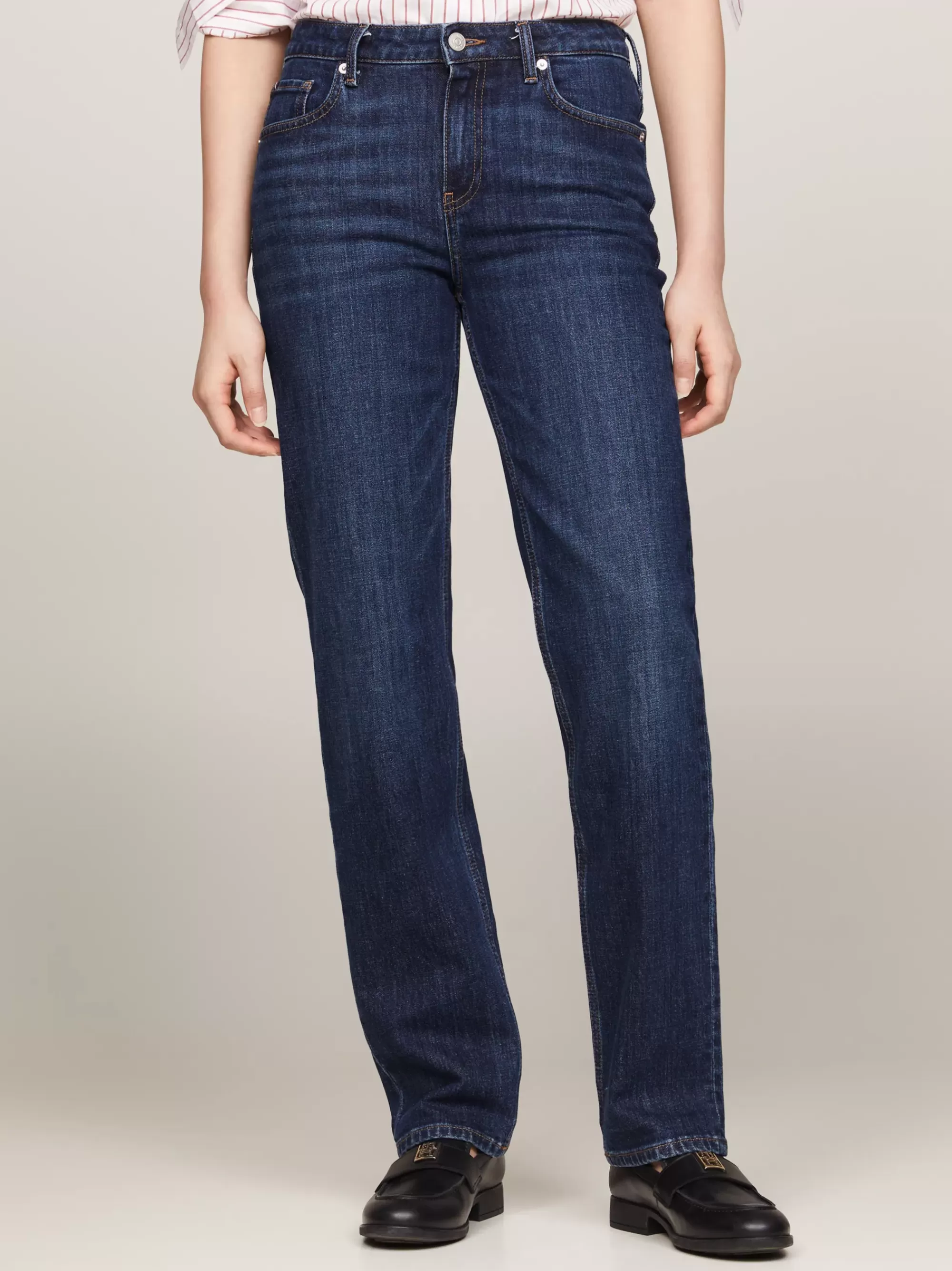 Jeans*Tommy Hilfiger Medium Rise Straight Whiskered Jeans DARK BLUE