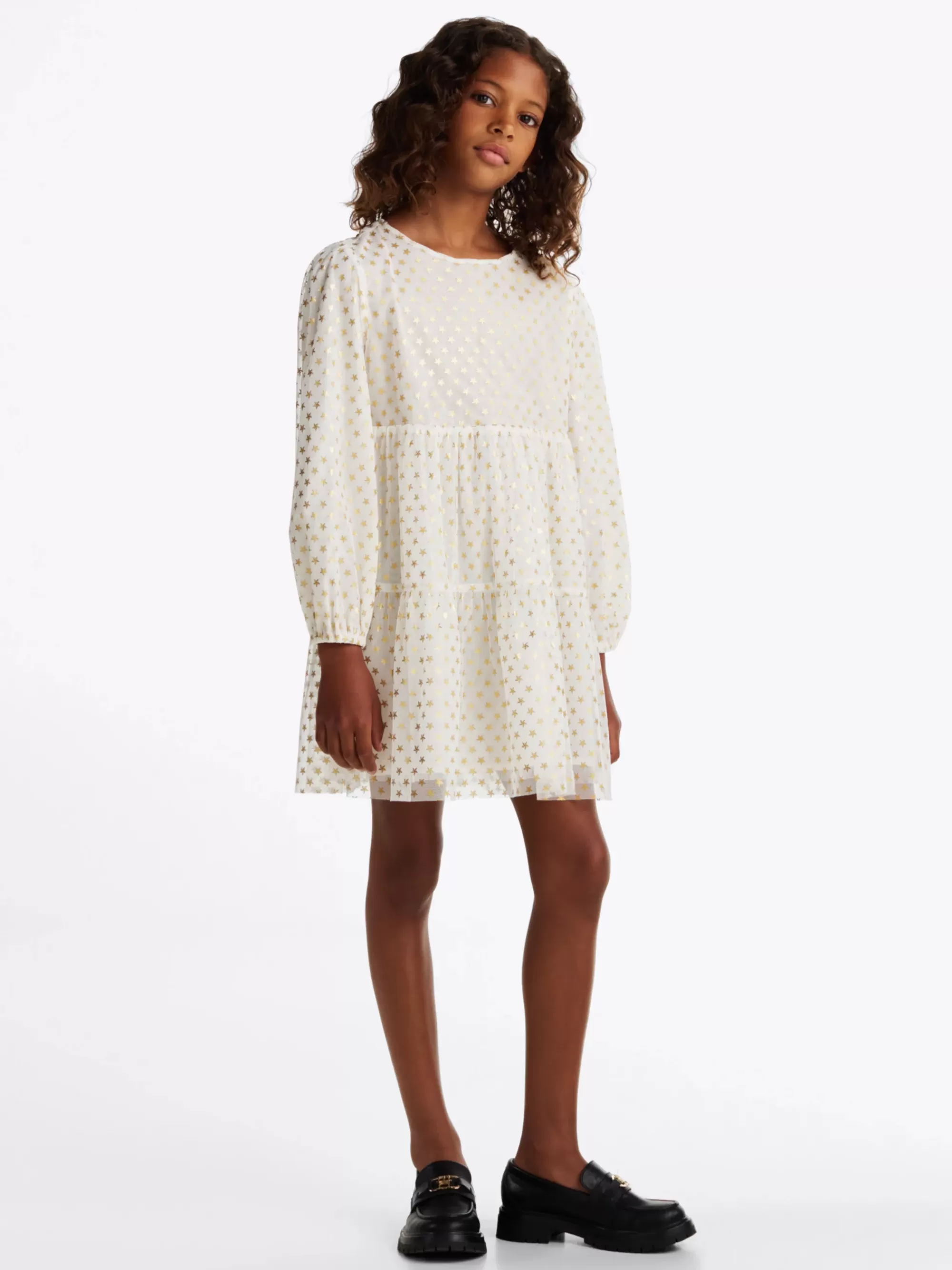Jurken*Tommy Hilfiger Mesh Fit And Flare Jurk Met Metallic Sterren ANCIENT WHITE ALLOVER