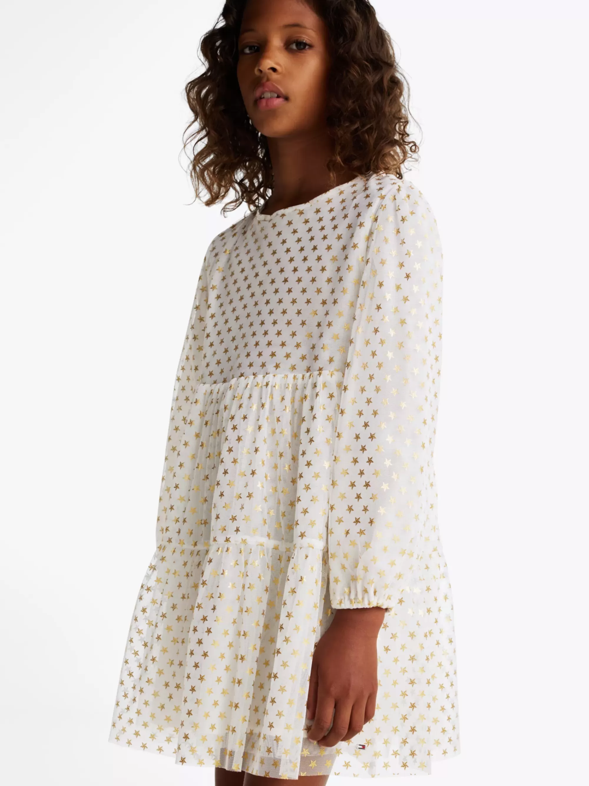 Jurken*Tommy Hilfiger Mesh Fit And Flare Jurk Met Metallic Sterren ANCIENT WHITE ALLOVER