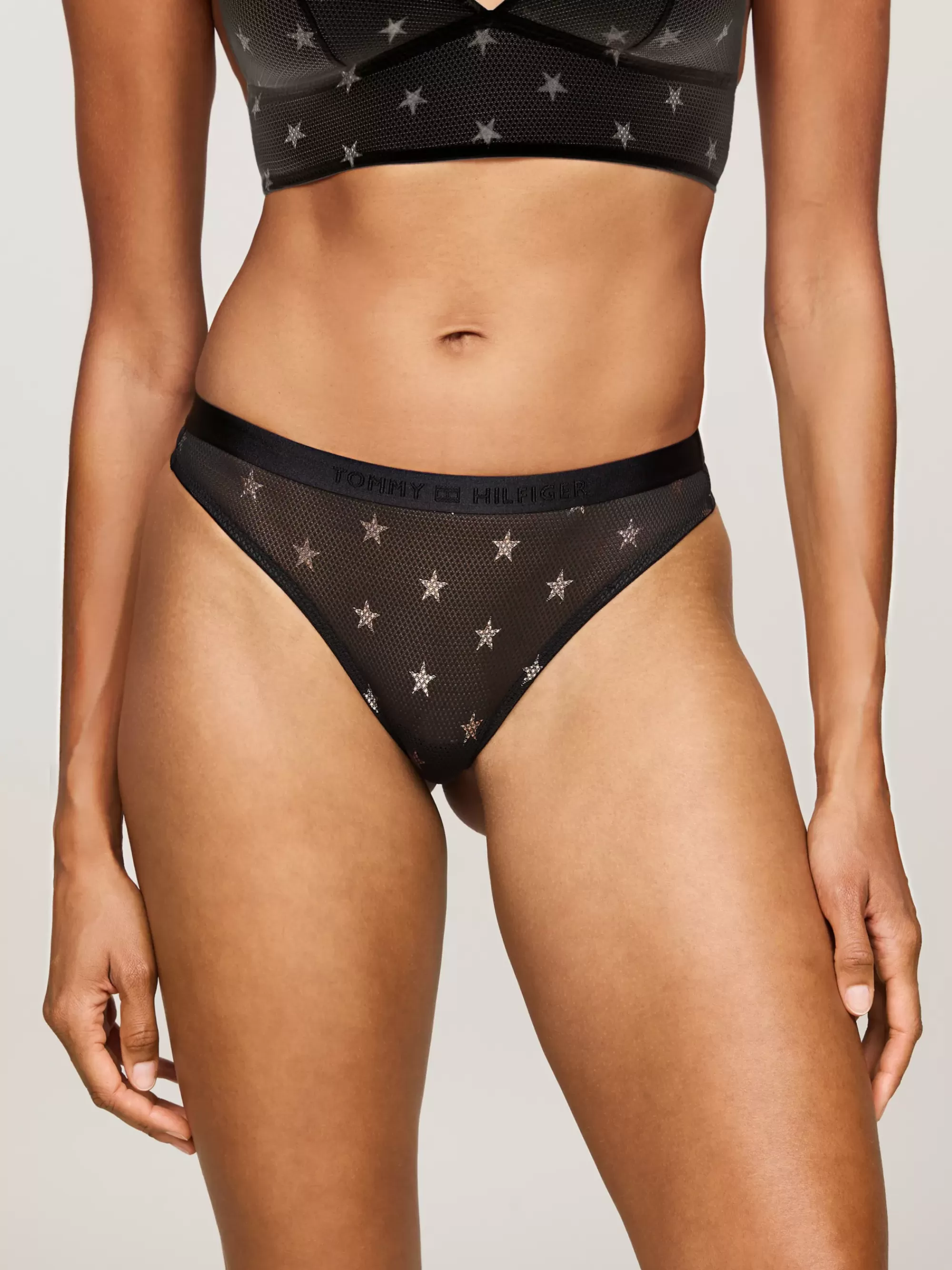 Slips | Lingerie*Tommy Hilfiger Mesh String Met Sterrenprint BLACK