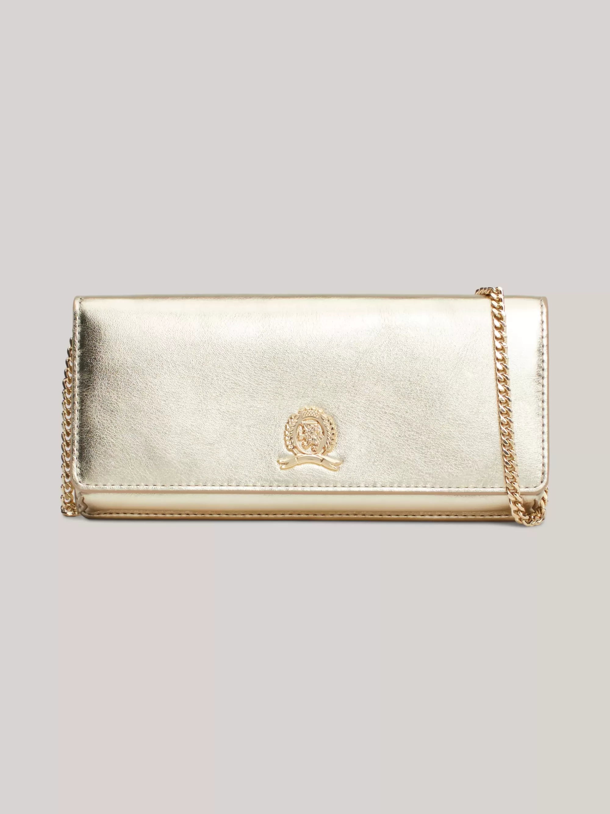 Portemonnees & Sleutelhangers*Tommy Hilfiger Metallic Leren Clutch Met Ketting GOLD