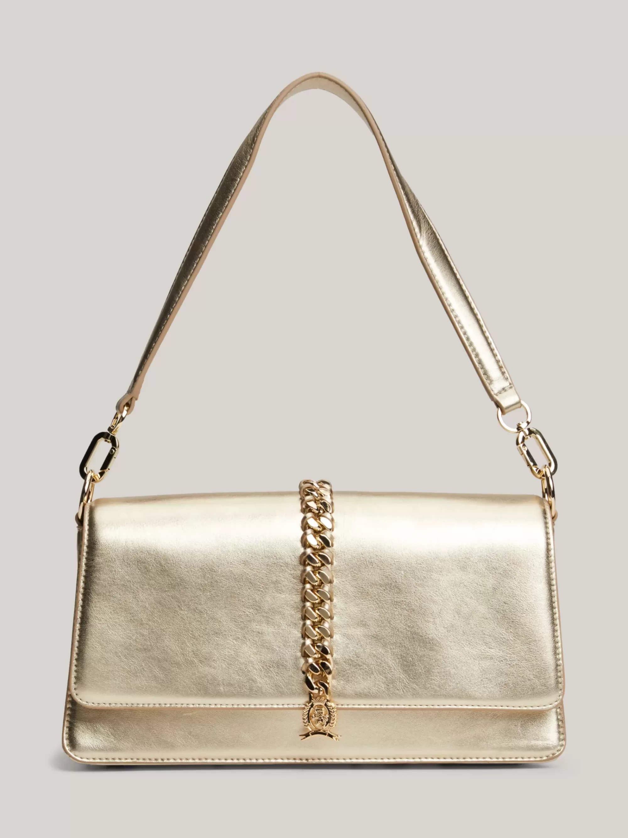 Schoudertassen*Tommy Hilfiger Metallic Leren Schoudertas Met Ketting GOLD