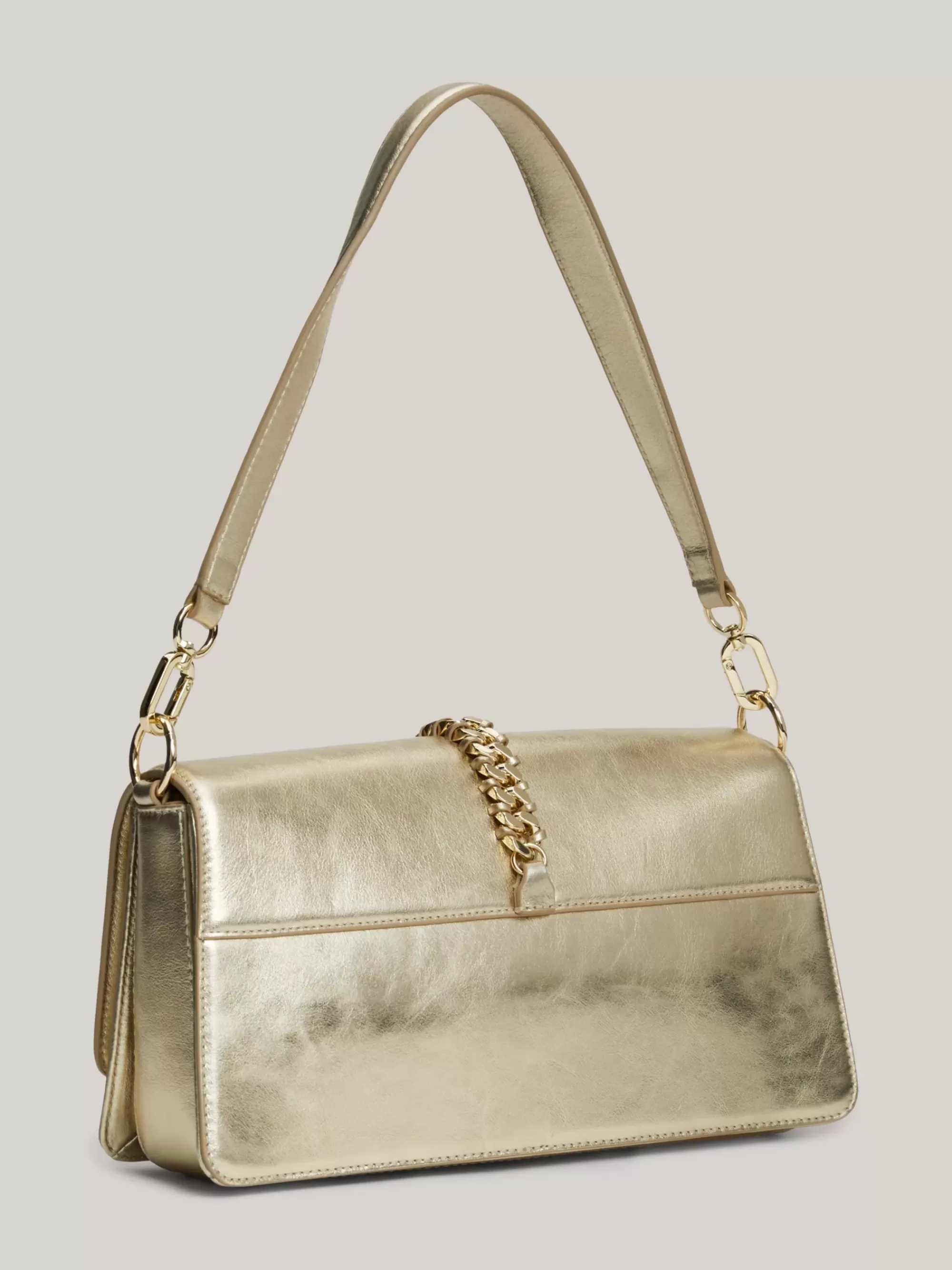 Schoudertassen*Tommy Hilfiger Metallic Leren Schoudertas Met Ketting GOLD