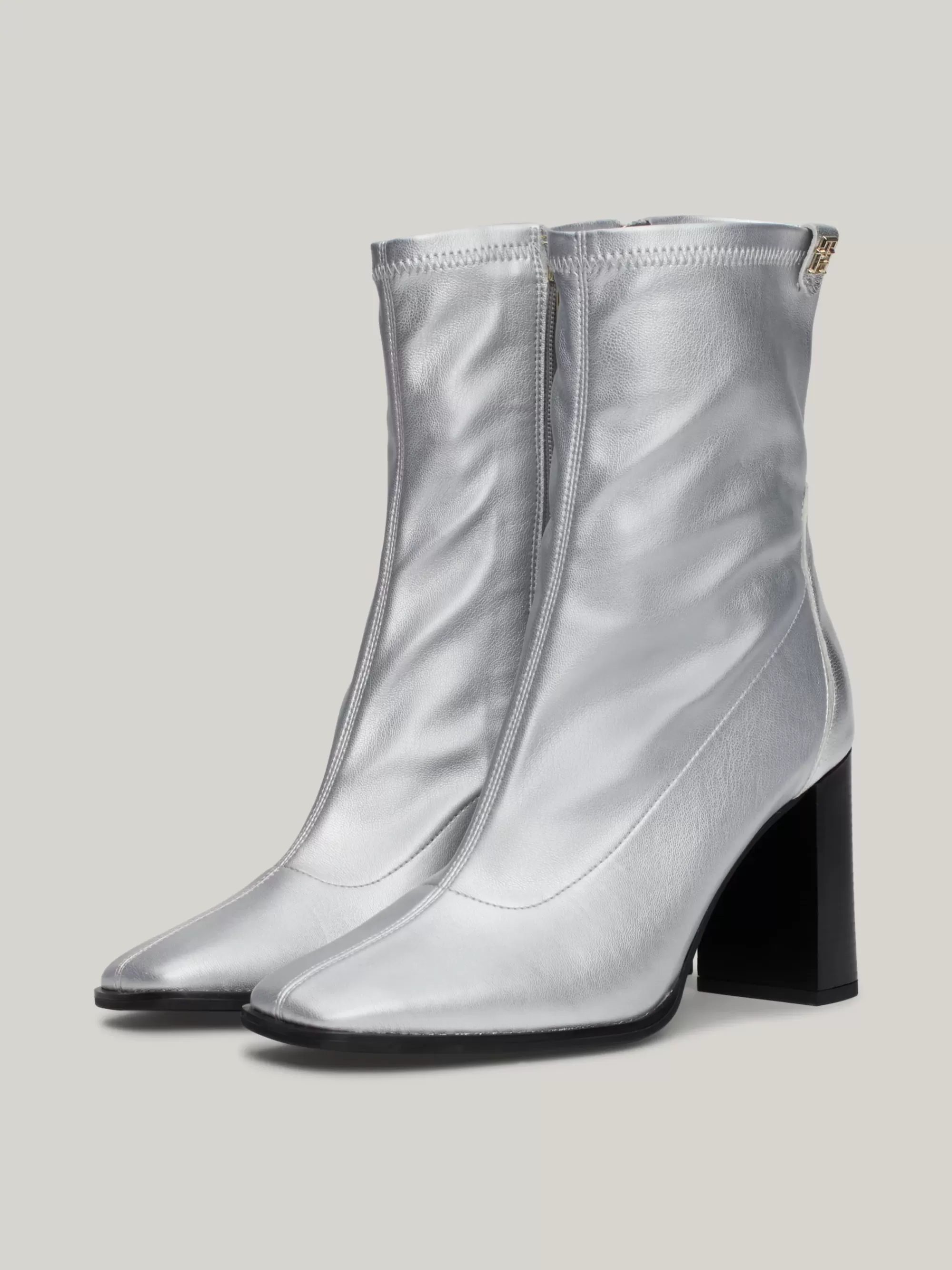 Enkellaarzen | Laarzen & Enkellaarzen*Tommy Hilfiger Metallic Leren Soklaars Met Blokhak SILVER
