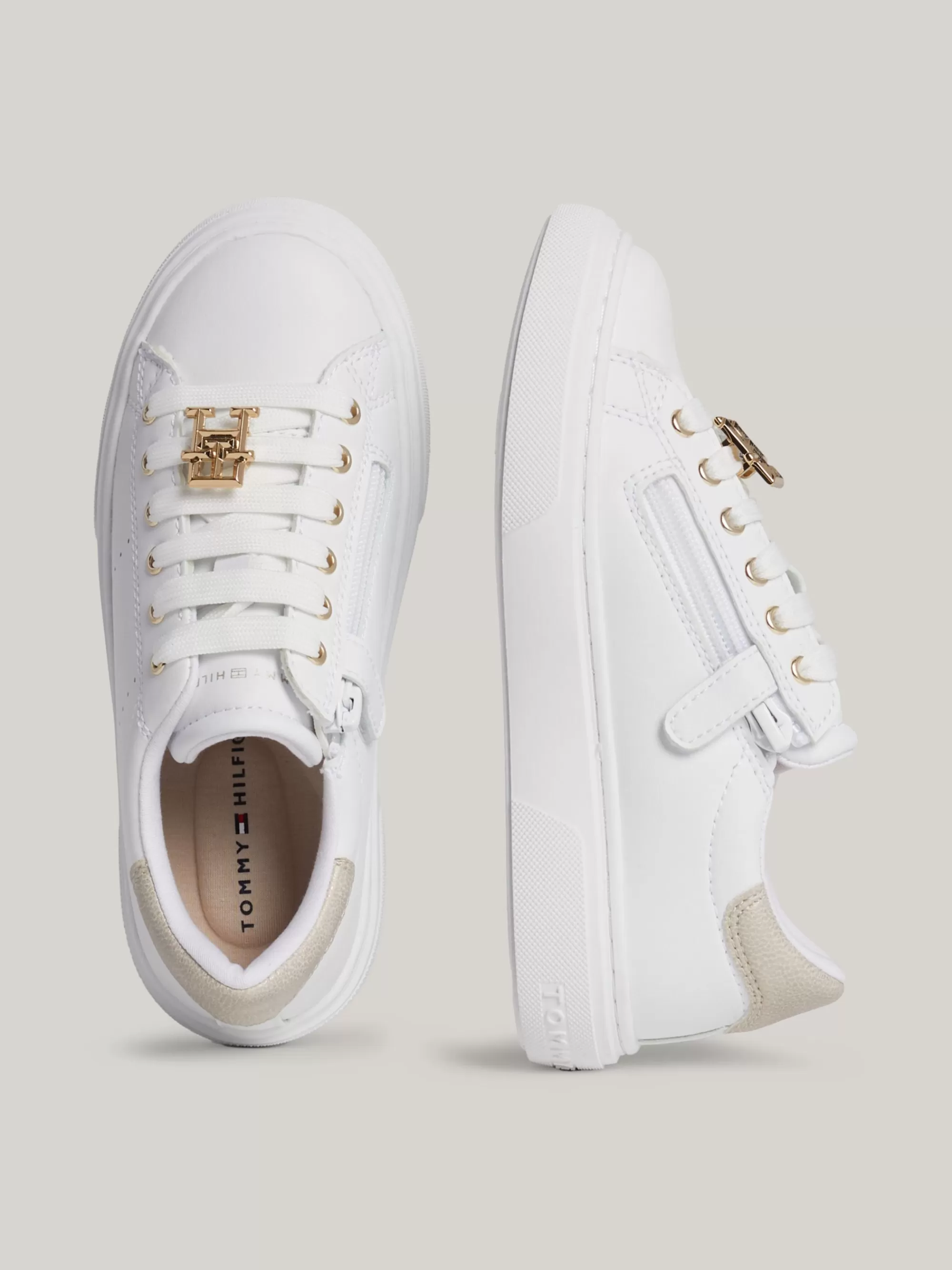Schoenen & Accessoires*Tommy Hilfiger Metallic Sneaker Met TH-monogram WHITE/PLATINUM