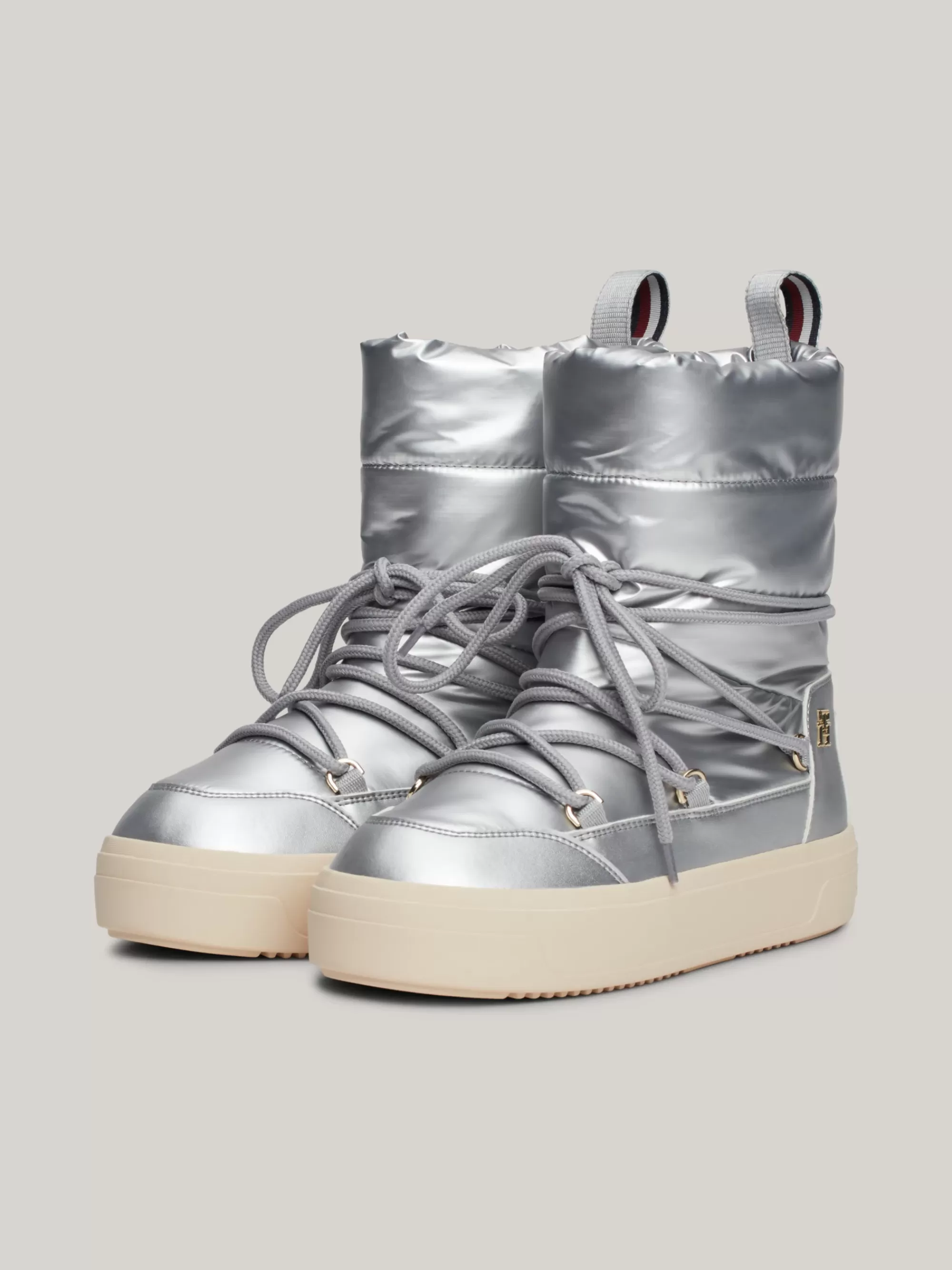Laarzen & Enkellaarzen*Tommy Hilfiger Metallic Snowboot Met Veters En TH-monogram SILVER