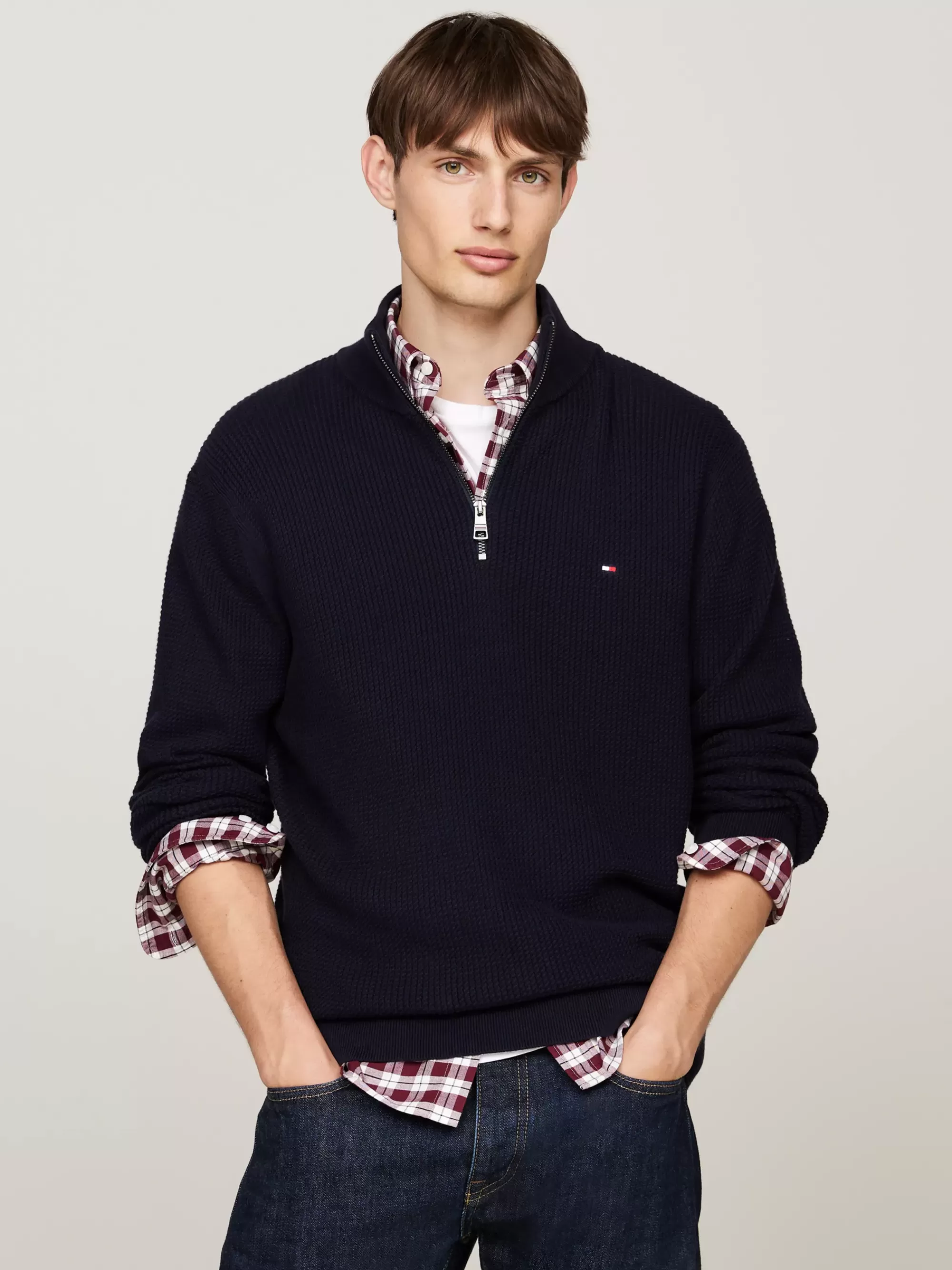 Trui Met Rits | Truien*Tommy Hilfiger Micro-kabelgebreide Trui Met Halve Rits DESERT SKY