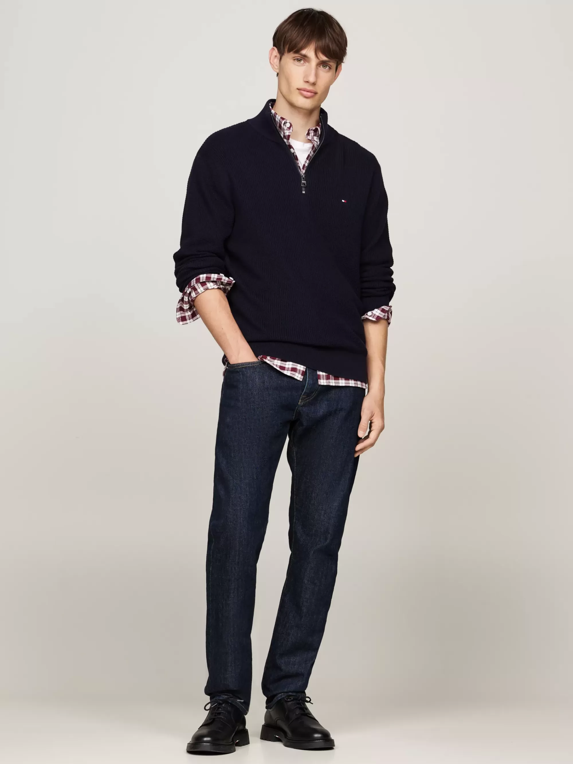 Trui Met Rits | Truien*Tommy Hilfiger Micro-kabelgebreide Trui Met Halve Rits DESERT SKY