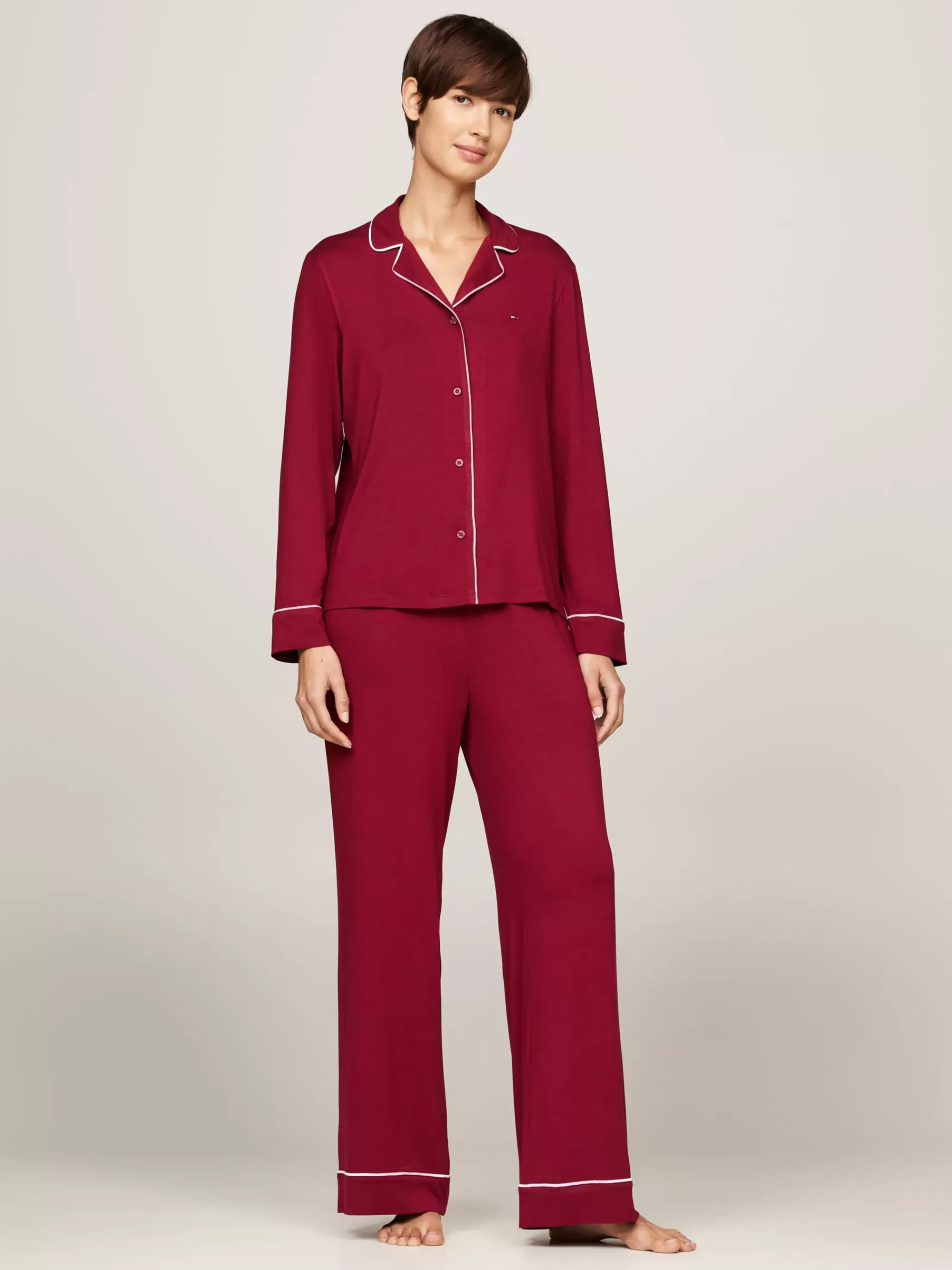Pyjama's & Nachtkleding*Tommy Hilfiger Microvezel Longsleeve Pyjamaset ROUGE